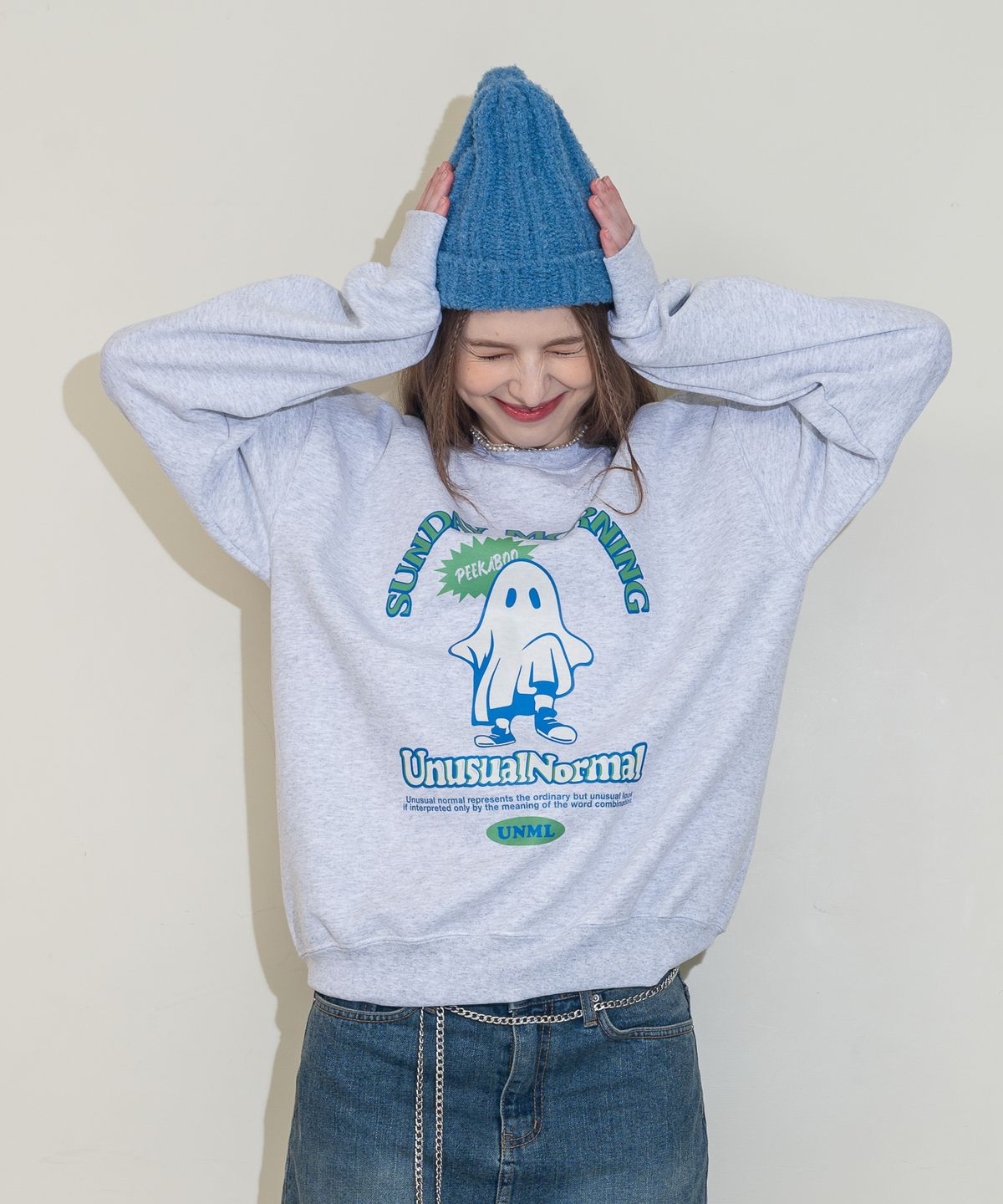 언유주얼 노말(UNUSUALNORMAL) MORNING GHOST SWEAT SHIRT _ MELANGE 기모