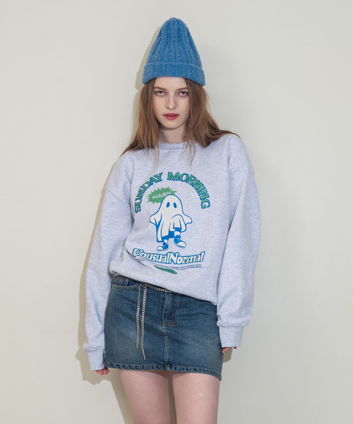 언유주얼 노말(UNUSUALNORMAL) MORNING GHOST SWEAT SHIRT _ MELANGE 기모