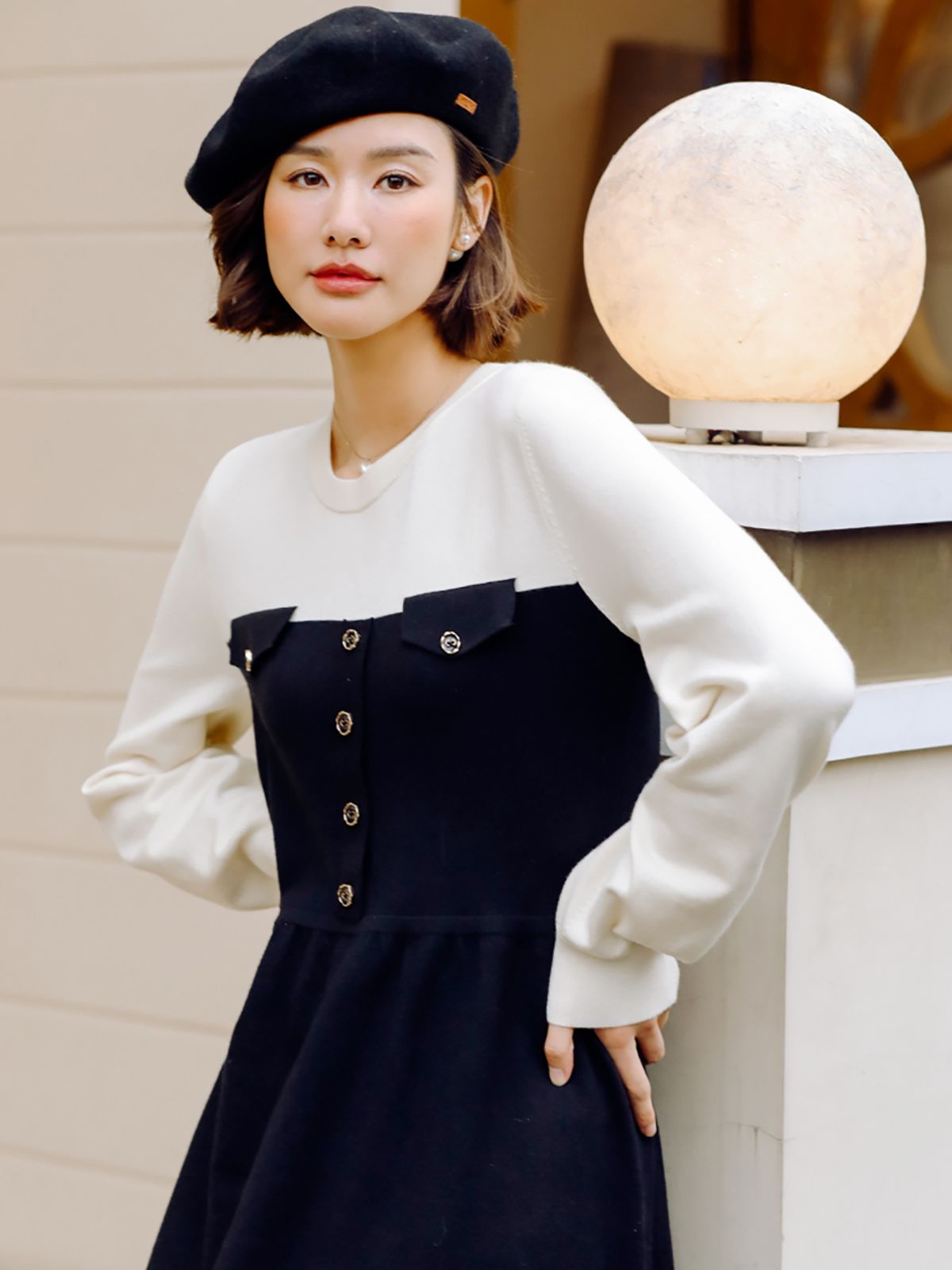랭썬(LANGSON) LS_Soft slim knitted sweater dress_BLACK