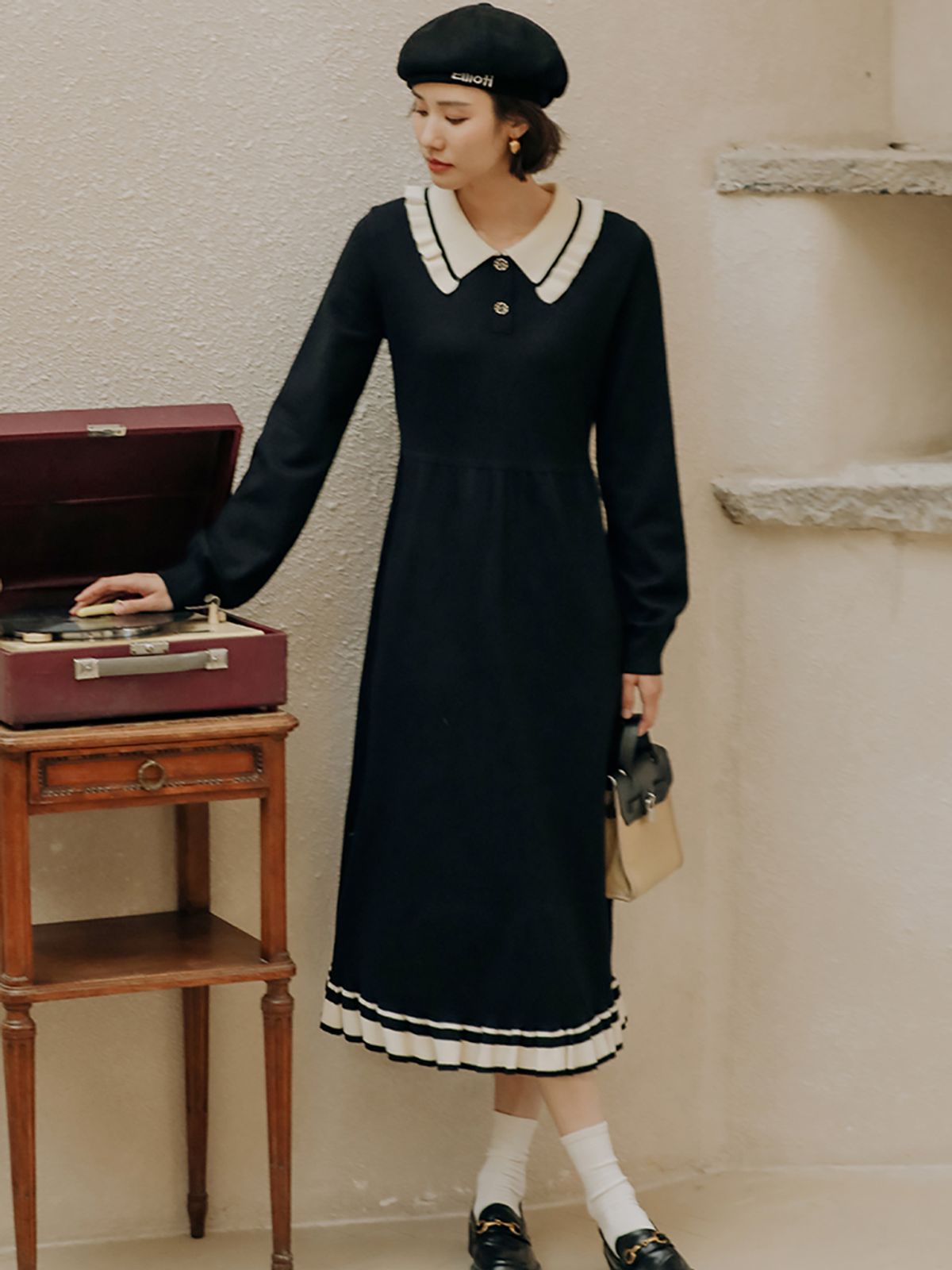 랭썬(LANGSON) LS_Picnic Black knitted long dress_BLACK