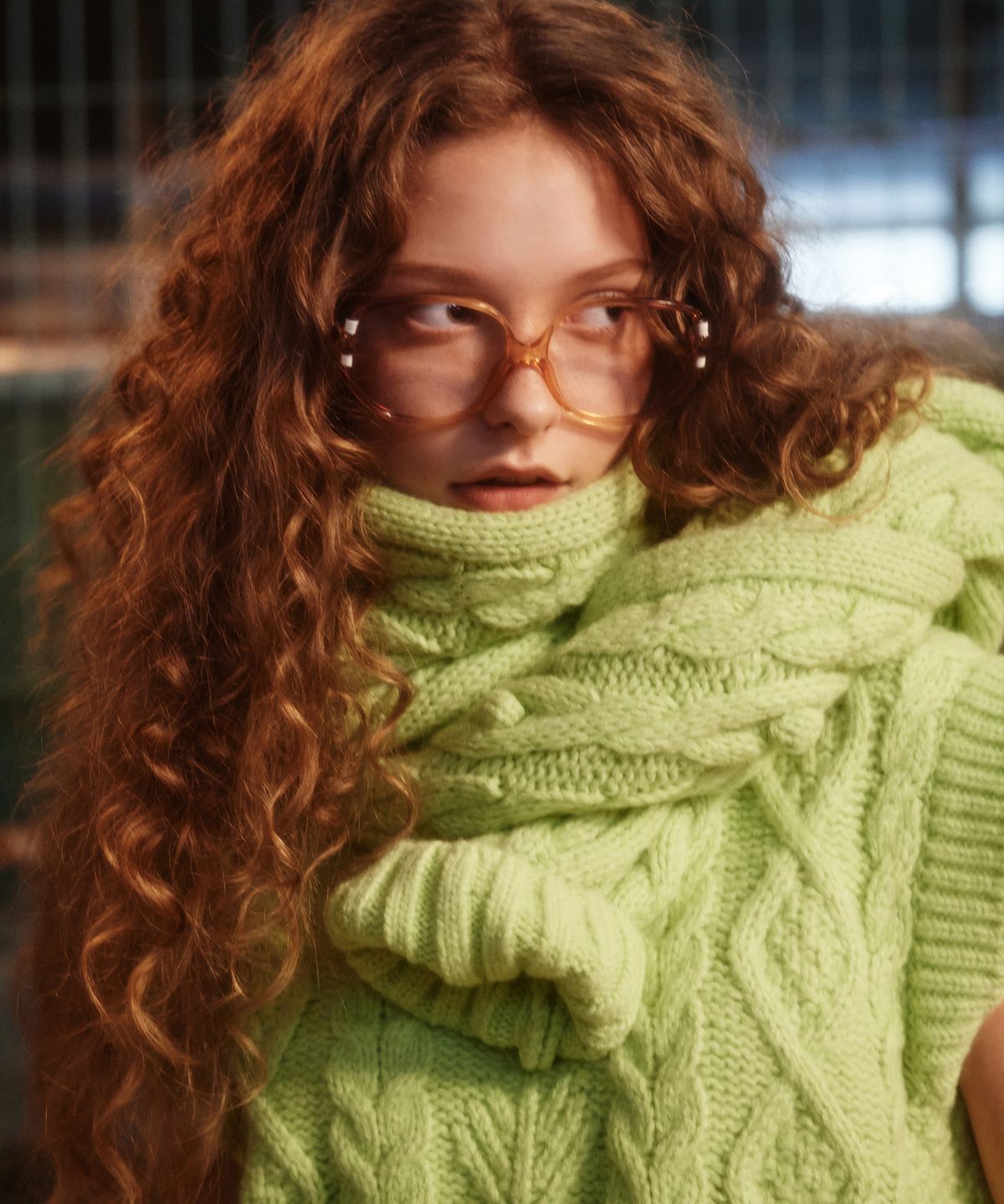 그린버터(GREENBUTTER) Wool Cable Knit Vest (L.Green)