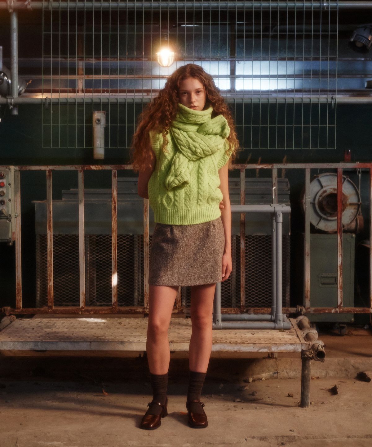그린버터(GREENBUTTER) Wool Cable Knit Vest (L.Green)