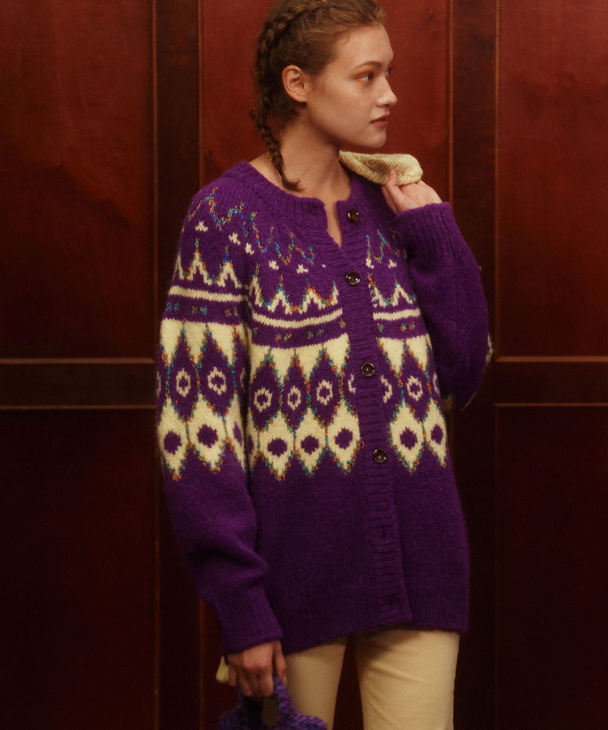 그린버터(GREENBUTTER) Alpaca Nordic Cardigan (Purple)
