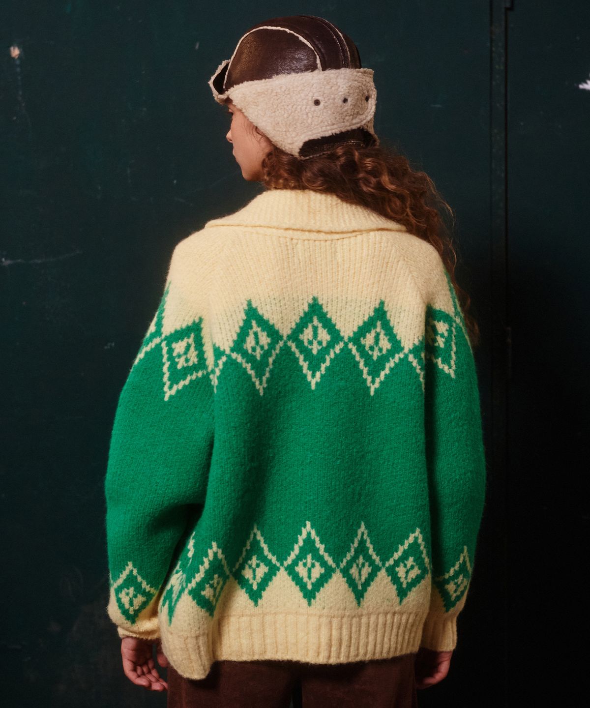 그린버터(GREENBUTTER) Alpaca Dia Jacquard Cardigan (Green)
