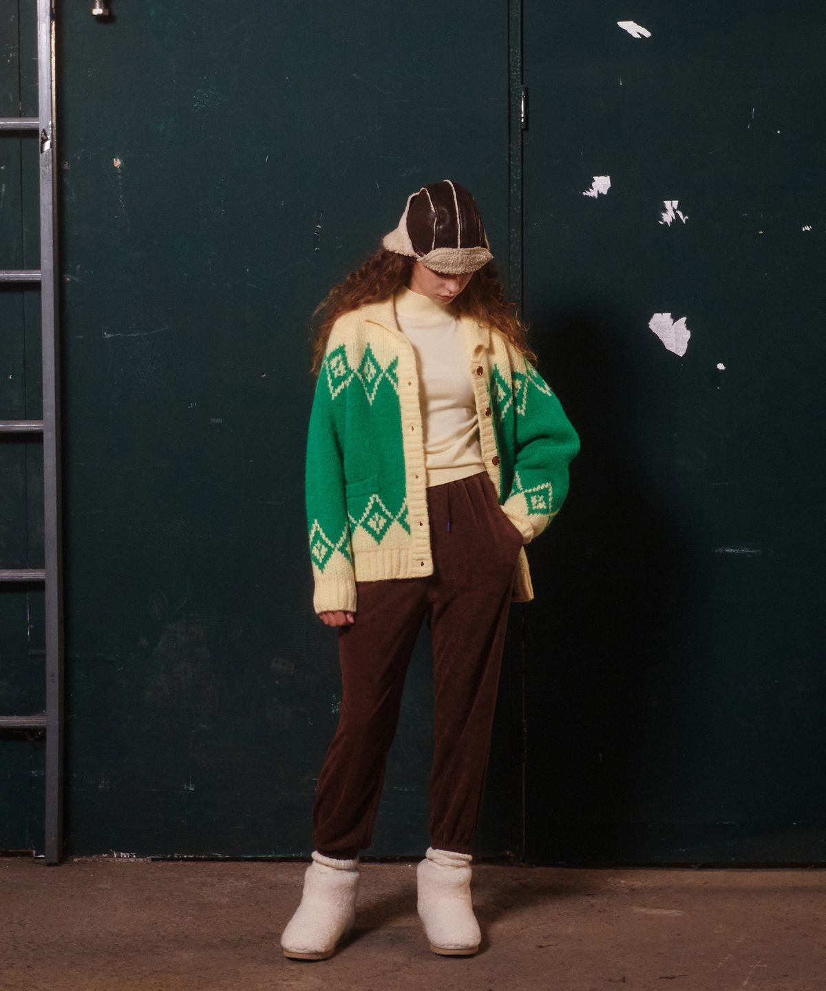 그린버터(GREENBUTTER) Alpaca Dia Jacquard Cardigan (Green)