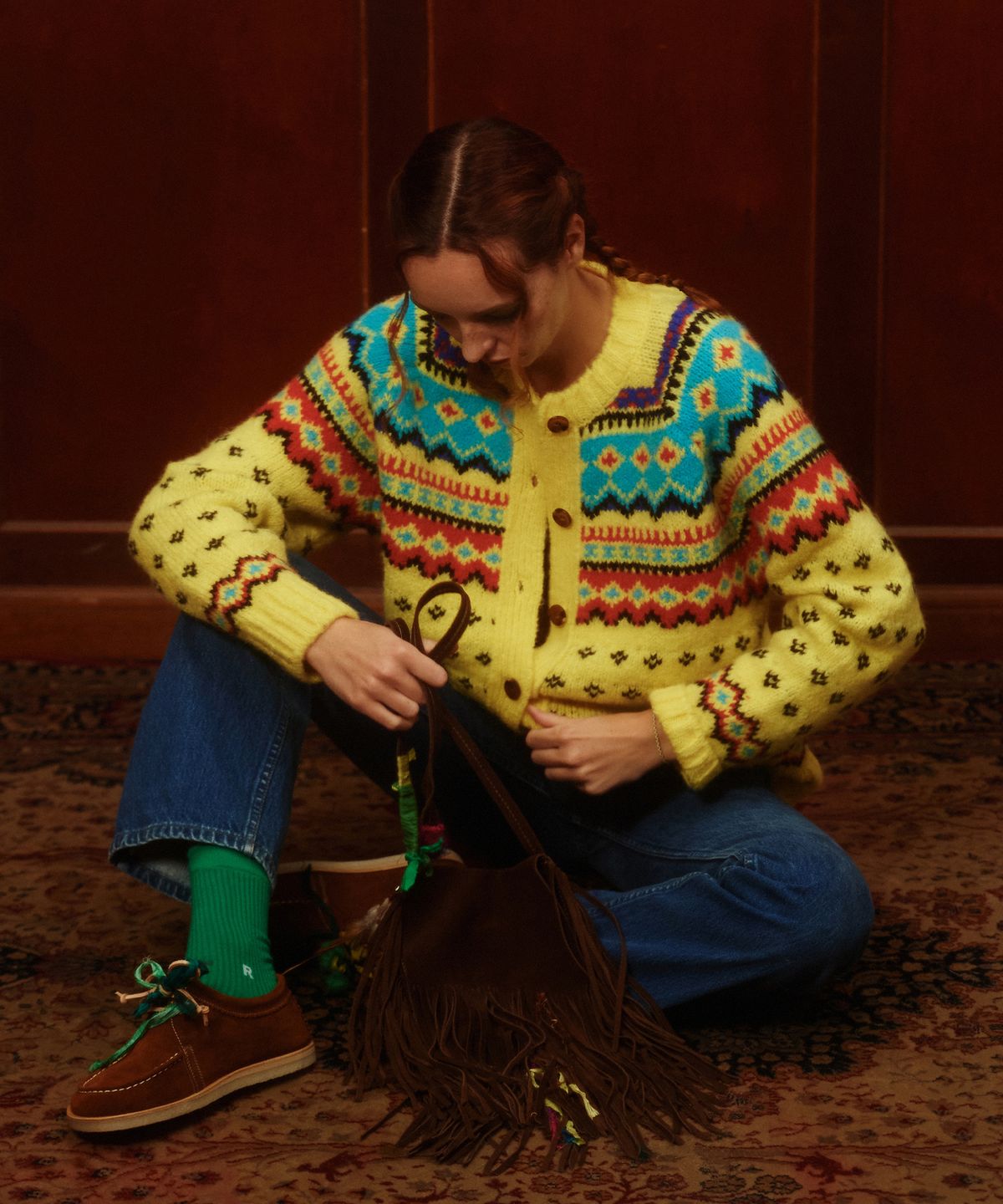 그린버터(GREENBUTTER) Bohemian nordic cardigan (yellow)
