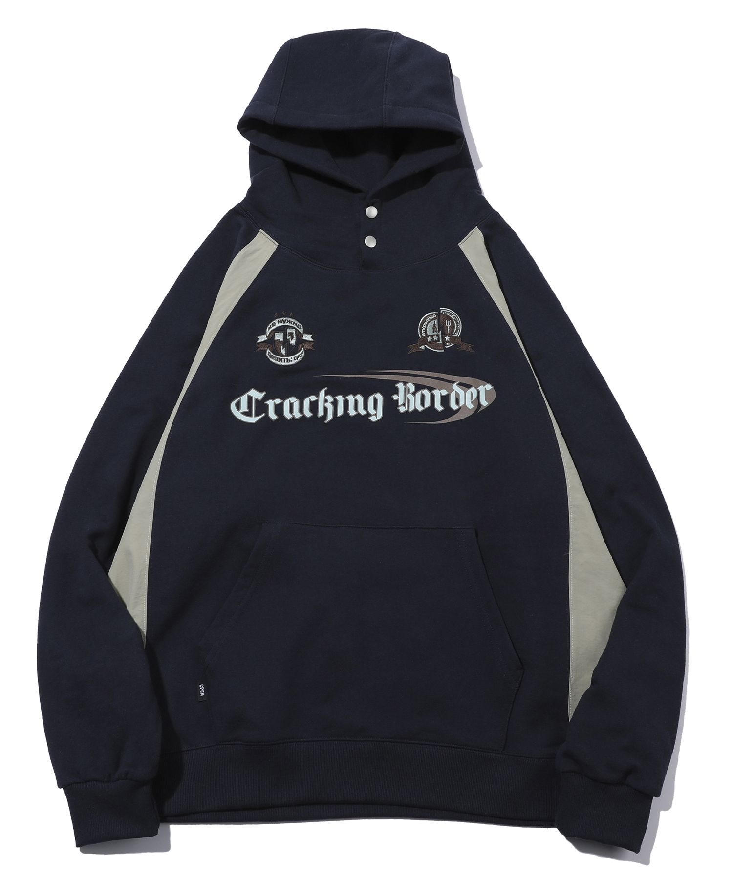 ★CPGN STUDIO★Kaizen Raglan Snap Hood★ MUSINSA | CPGN STUDIO Cracking Snap Reglan Hoodie Navy
