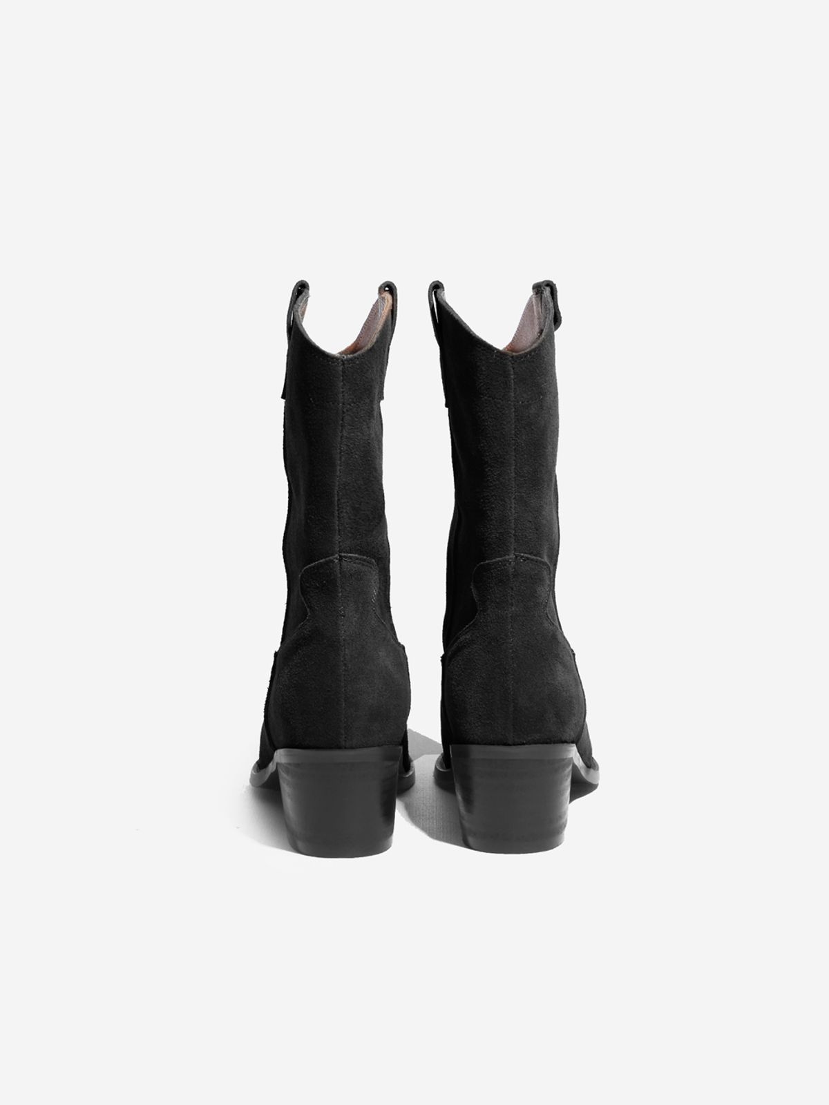 코모레비뮤지엄(KOMOREBI MUSEUM) KM012M 카우레더 웨스턴 스웨이드 미들 부츠 천연가죽 ver. ｜ Black (블랙)
