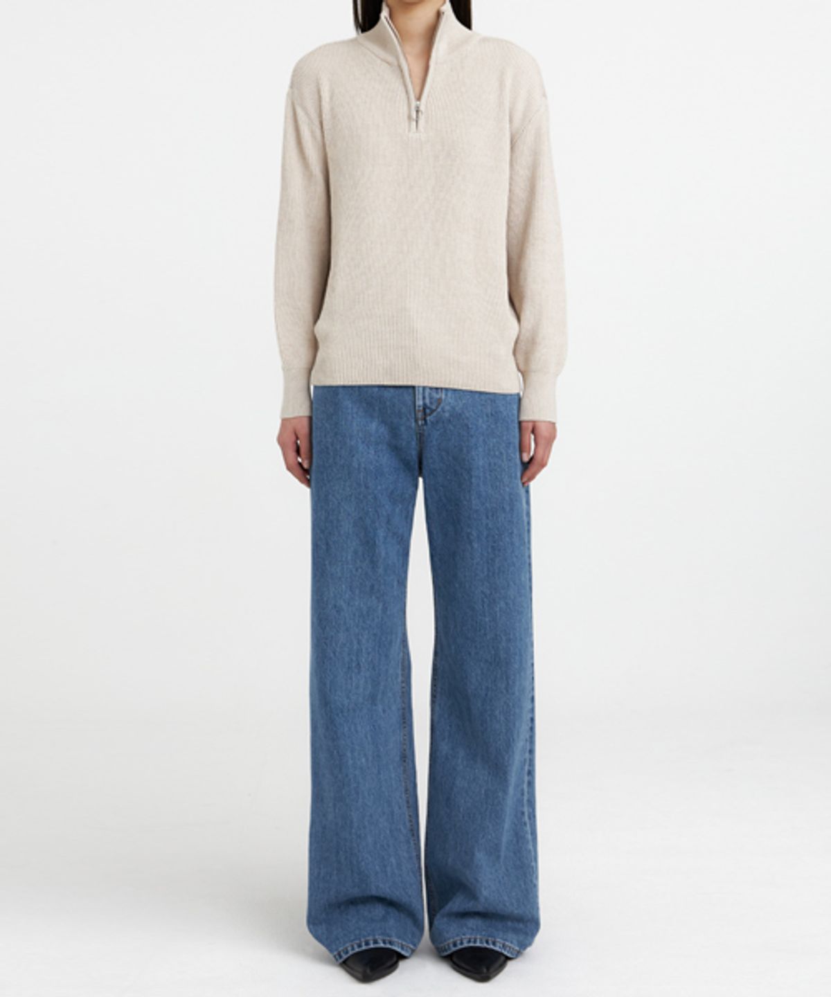 유스(YOUTH) Womens Oversized Half-zip Knit