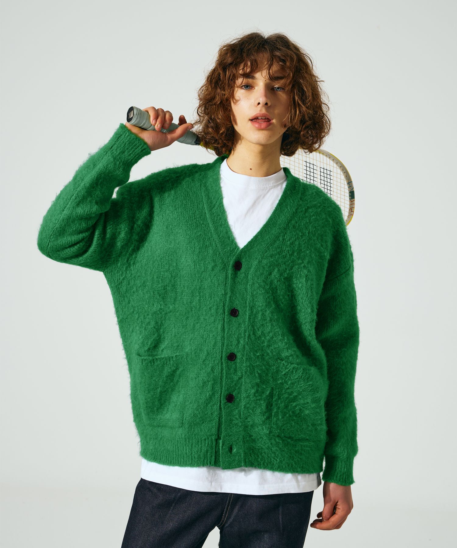 MUSINSA | TAKEASY Wool Brush V-Neck Cardigan (Green)