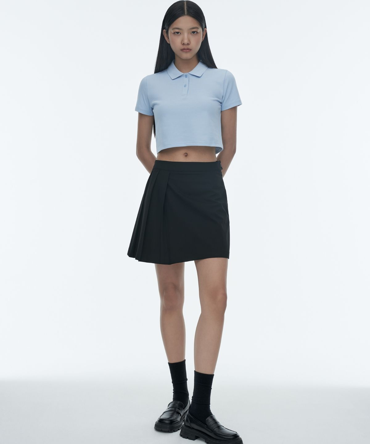 무신사 스탠다드 우먼(MUSINSA STANDARD WOMAN) [쿨탠다드] 우먼즈 크롭 피케 폴로 셔츠 [파스텔 블루]