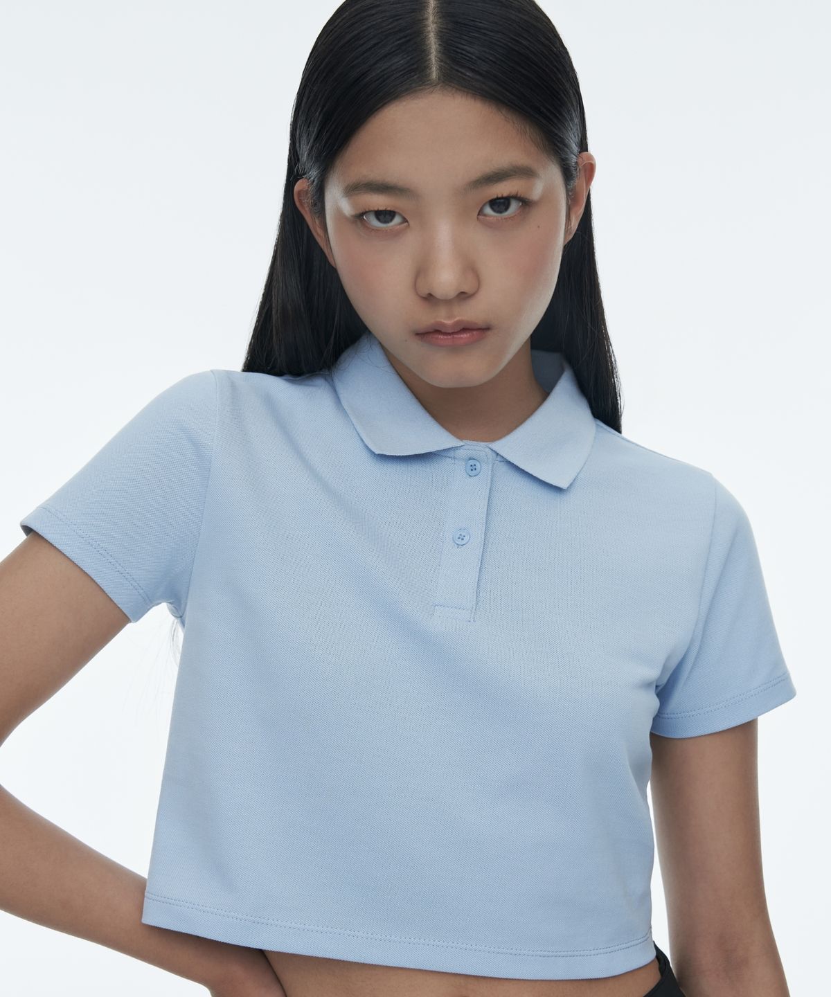 무신사 스탠다드 우먼(MUSINSA STANDARD WOMAN) [쿨탠다드] 우먼즈 크롭 피케 폴로 셔츠 [파스텔 블루]