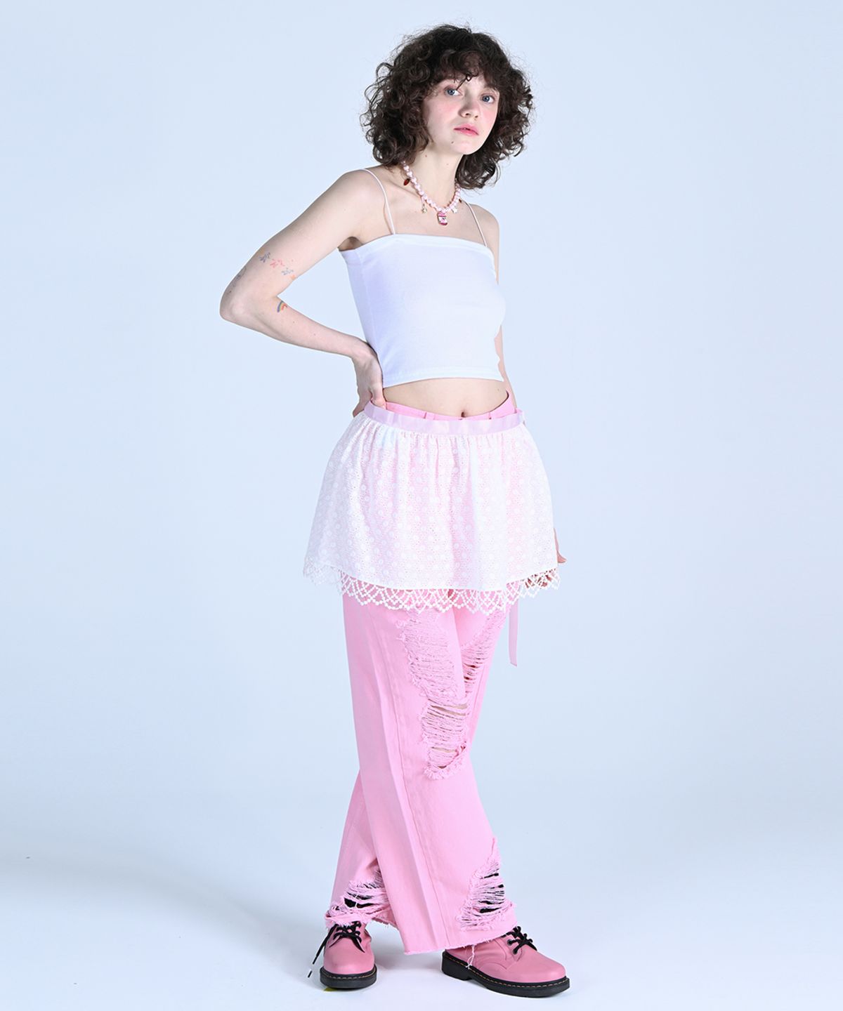 워브먼트(WOVEMENT) Rough Destroy Denim Pants PINK WBCSPA001PK