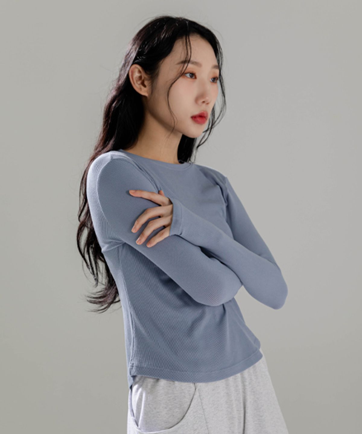 모어아웃(MOREOUT) 여성요가복 베이직 골지 슬림 티셔츠 3TT2321