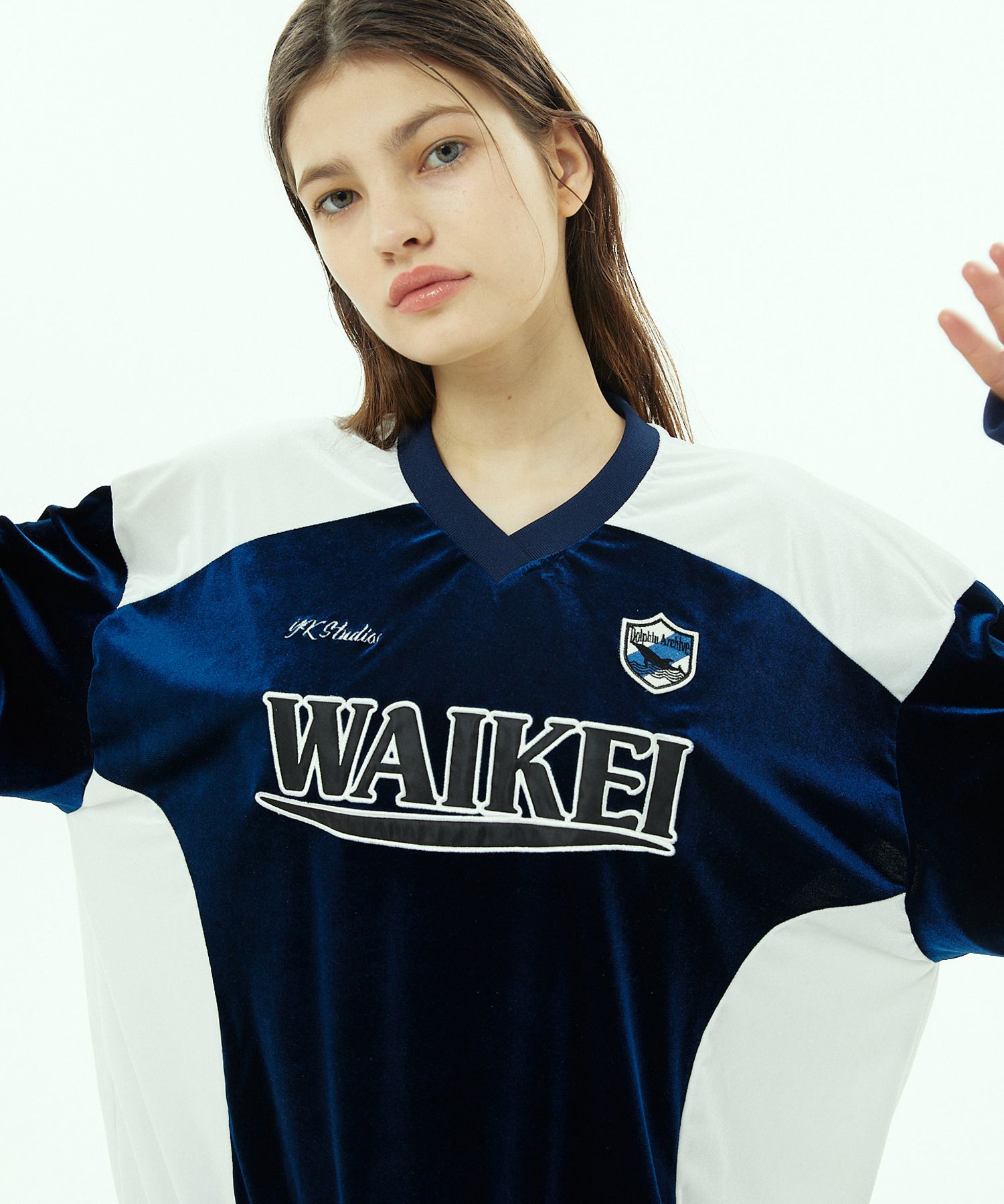 さらに100円引き◆Wai Kei◆Velvet uniform jersey tshirts MUSINSA公式 | WAI KEI Velvet Uniform Jersey T-Shirt Navy