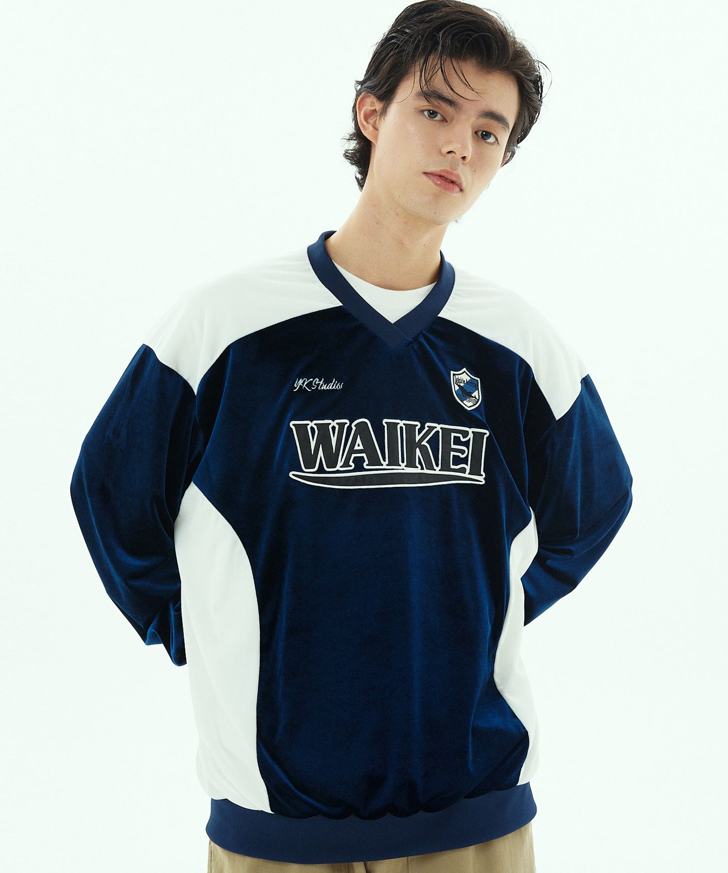 さらに100円引き◆Wai Kei◆Velvet uniform jersey tshirts MUSINSA公式 | WAI KEI Velvet Uniform Jersey T-Shirt Navy