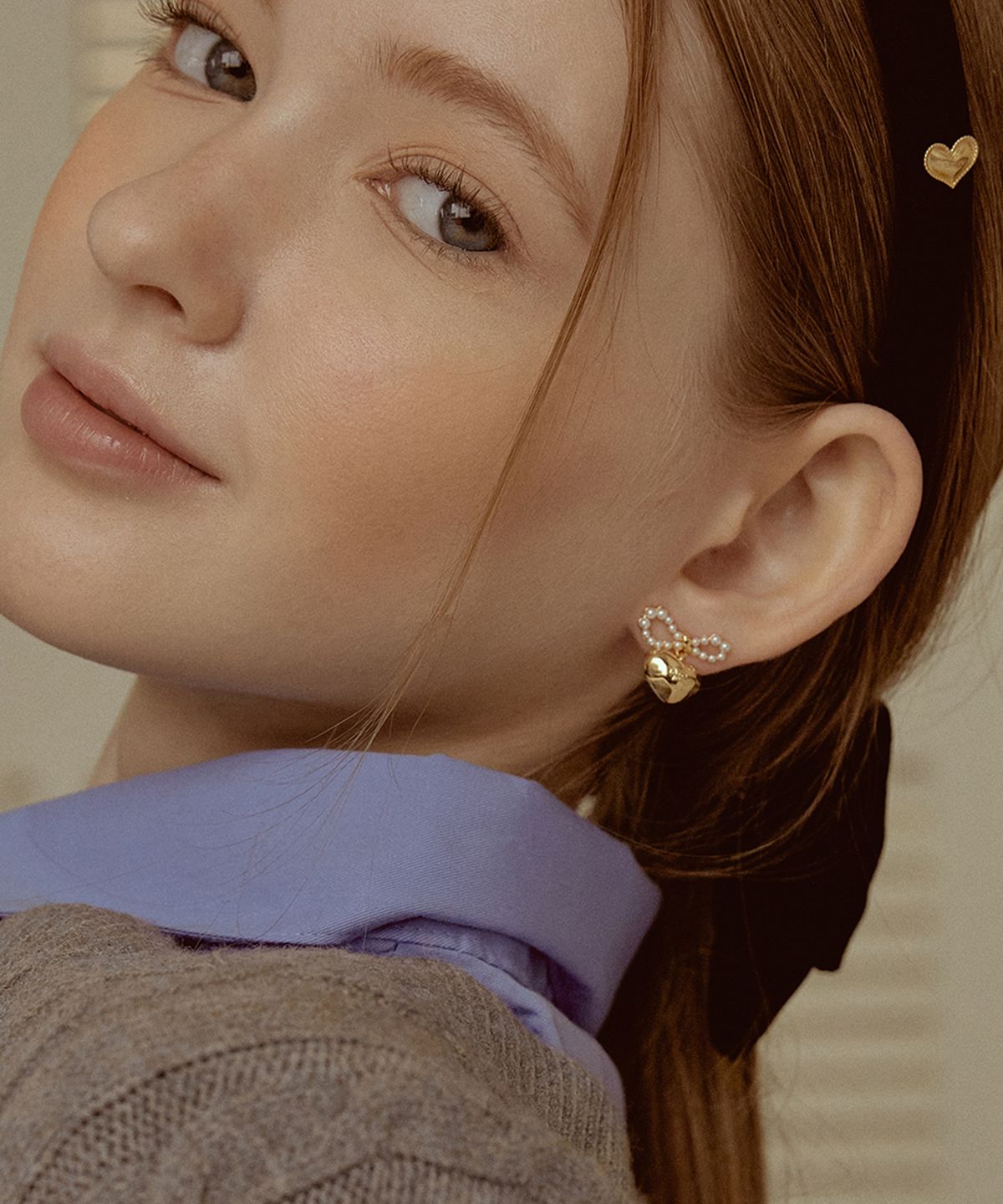 타티아나(TATIANA) Pearl Ribbon with Heart Earring EC1945