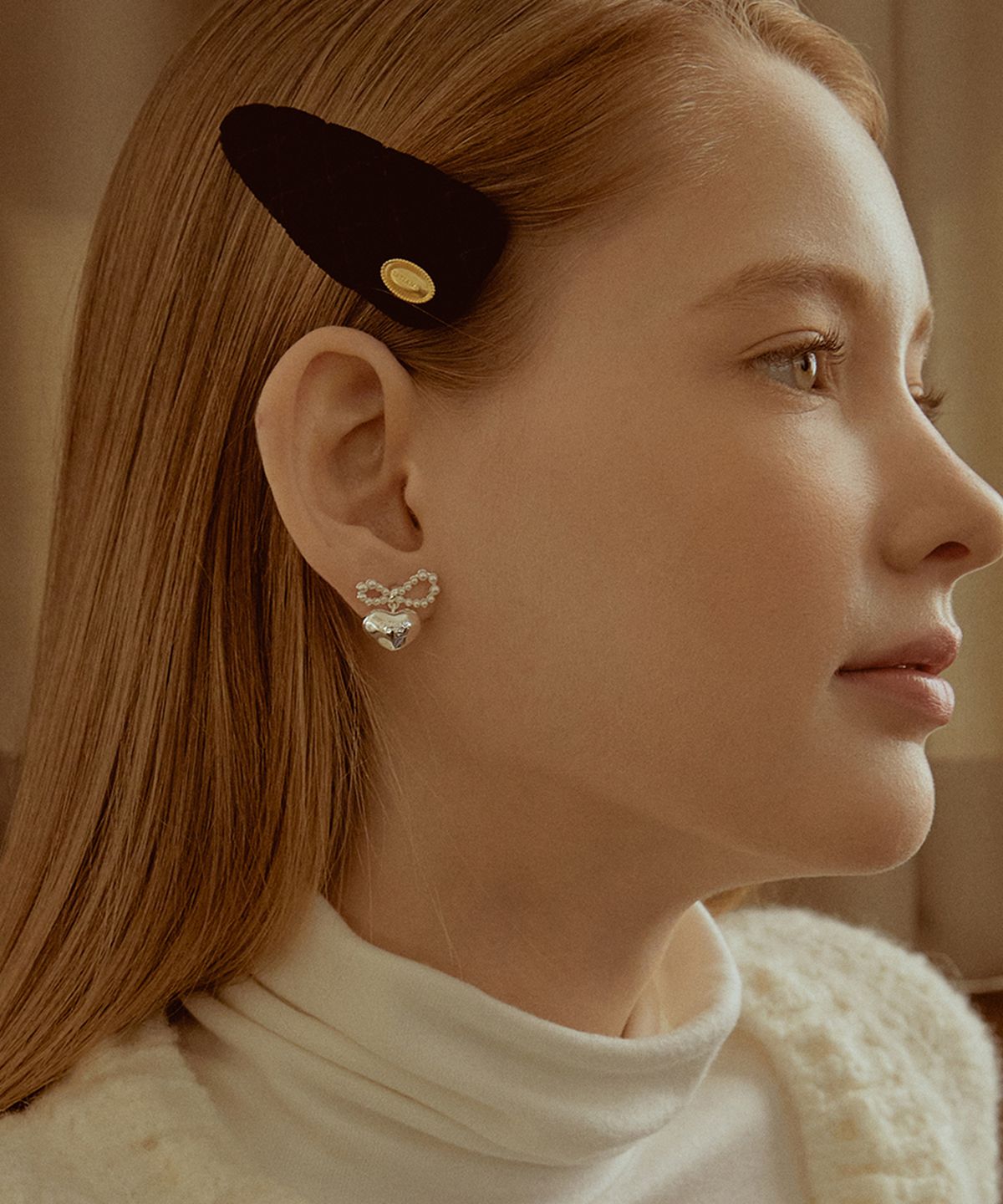 타티아나(TATIANA) Pearl Ribbon with Heart Earring EC1945