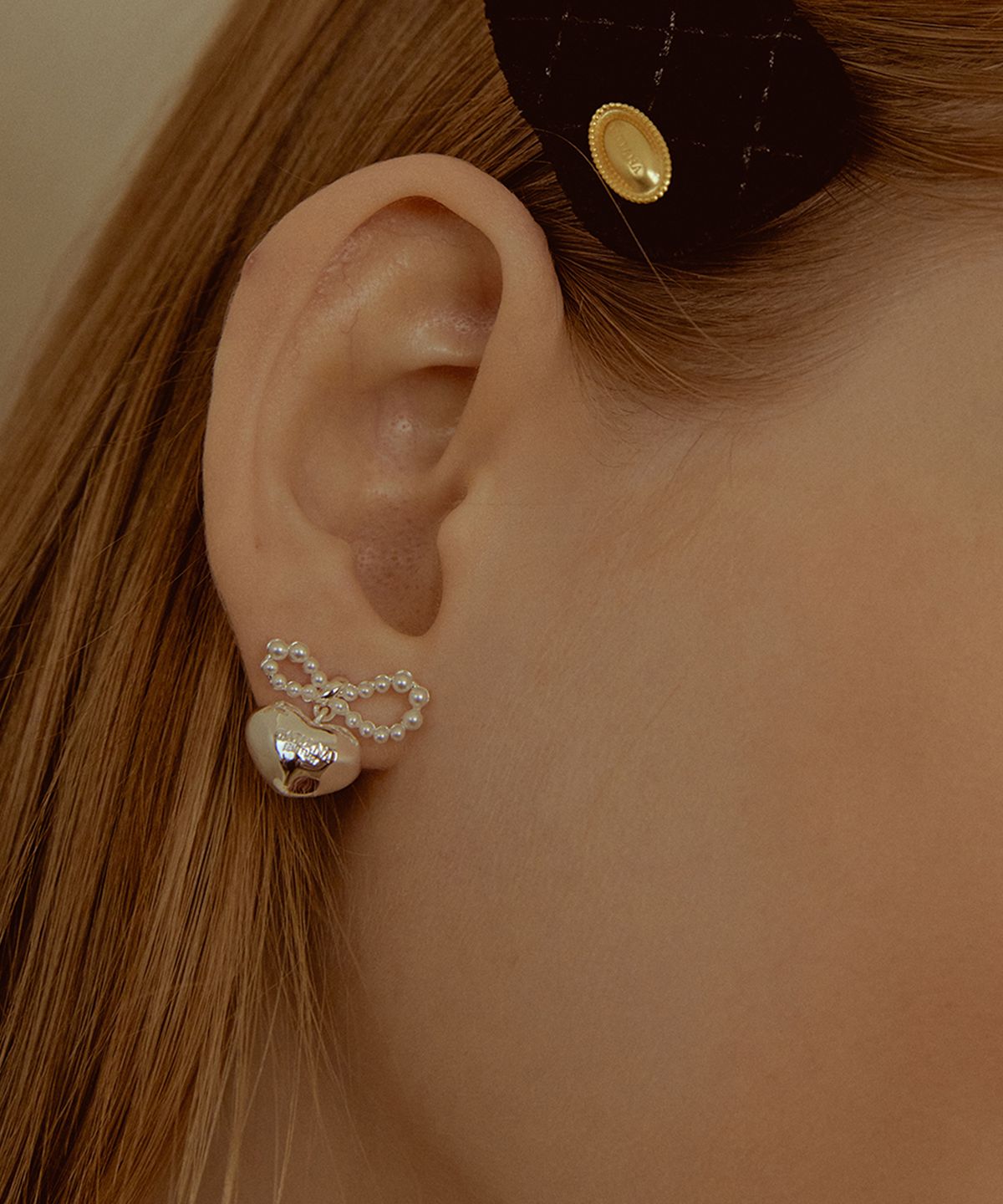 타티아나(TATIANA) Pearl Ribbon with Heart Earring EC1945