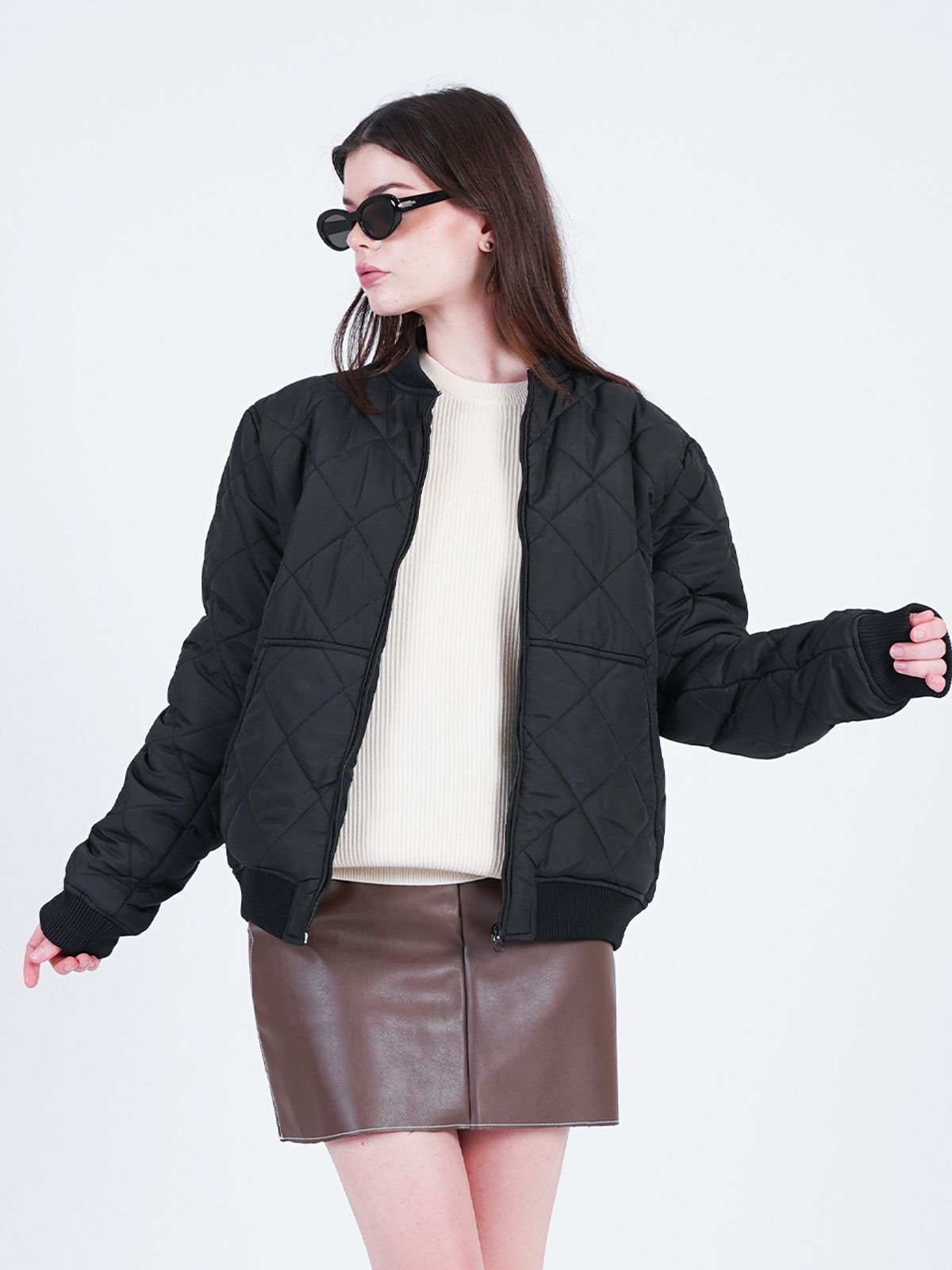 챈세스노이(CHANCE'S NOI) Quilting Zip-up Down Jumper (Black)