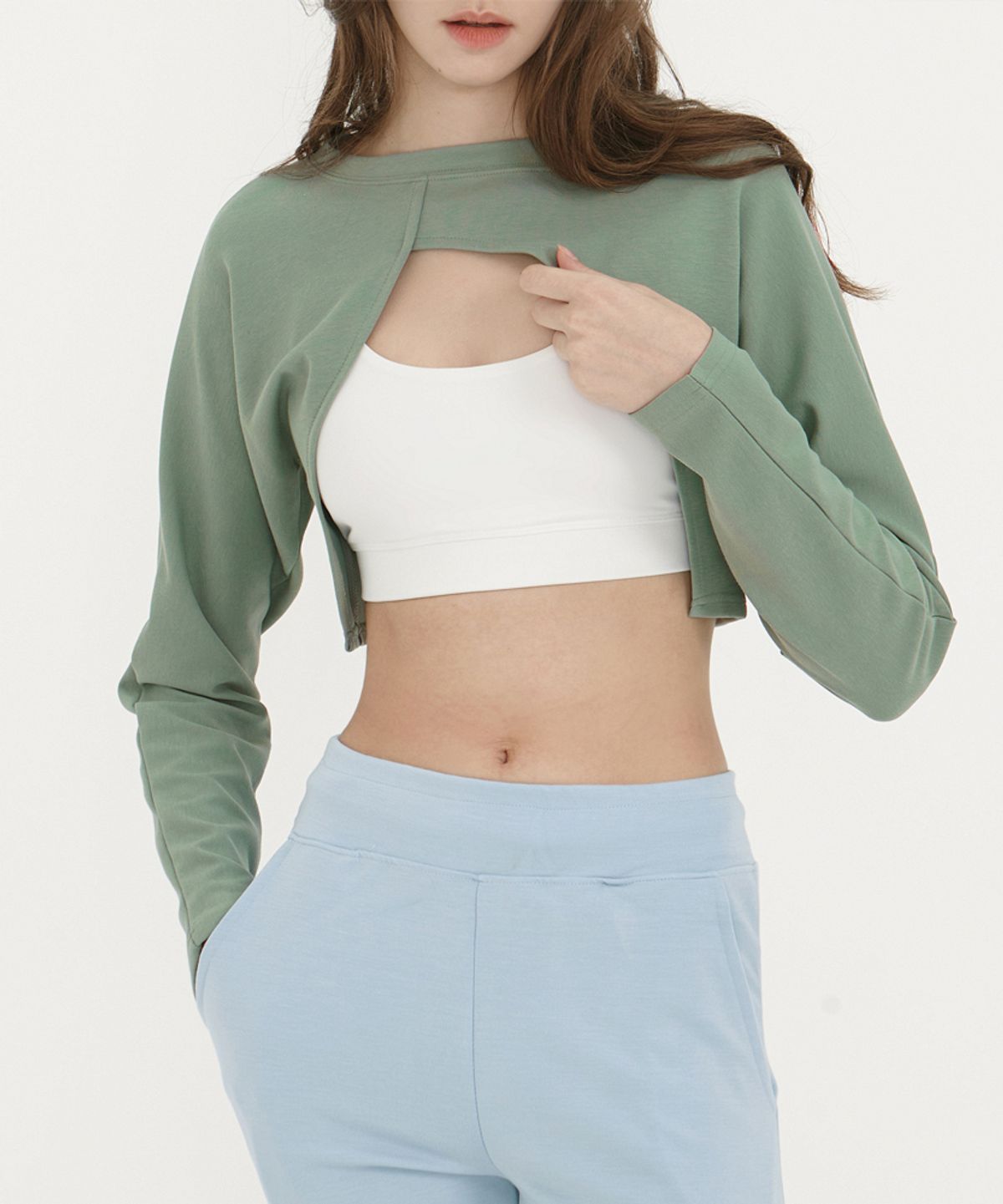 데비웨어(DEVIWEAR) 언밸런스 브이 볼레로 DEVI-T0088-올리브