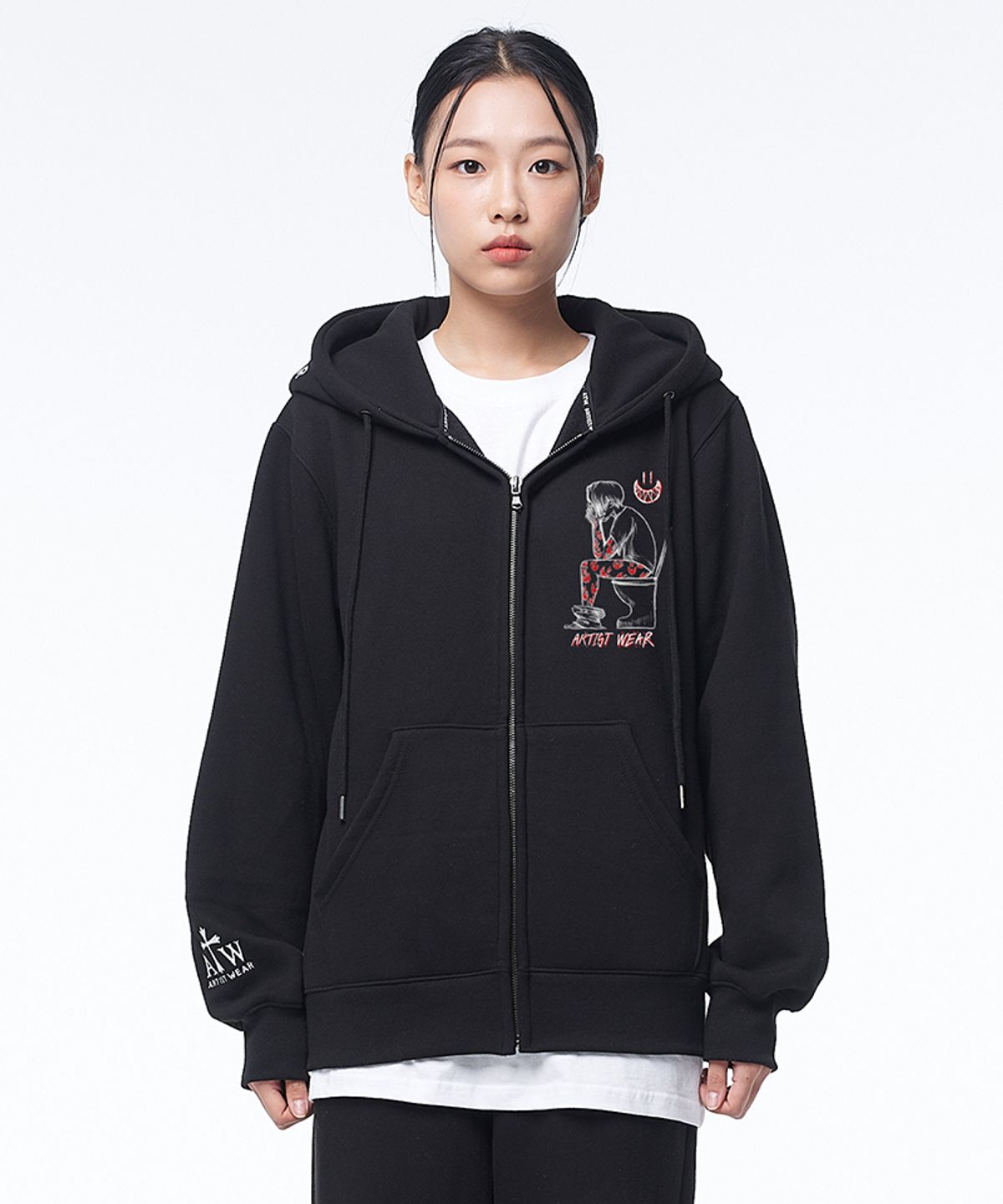 아티스트웨어(ARTISTWEAR) [ATW X TWOFACE] 스페이스아웃 후드집업_BK