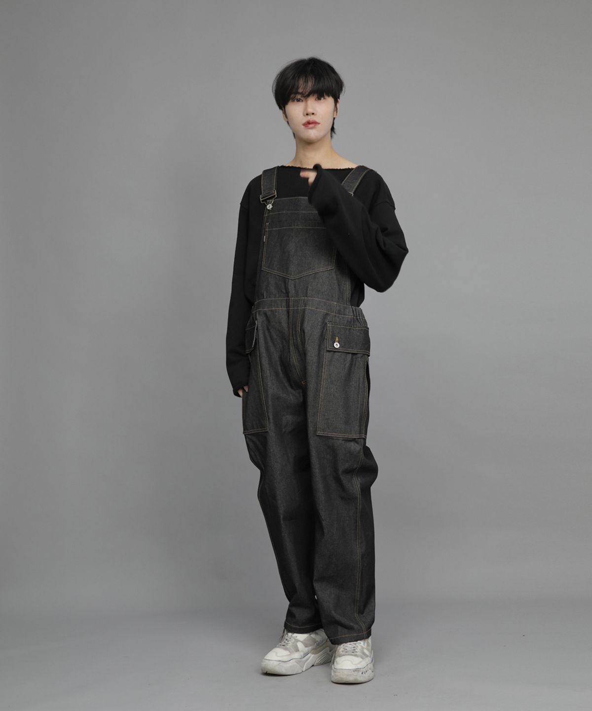 세인트크루(SAINTCREW) 카고포켓 테이퍼드 밴드오버롤 CPT-614 데님 블랙