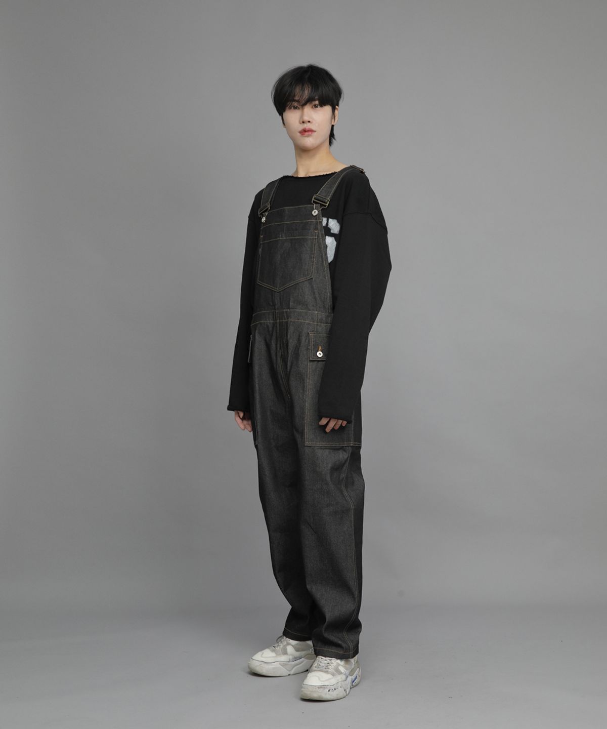 세인트크루(SAINTCREW) 카고포켓 테이퍼드 밴드오버롤 CPT-614 데님 블랙