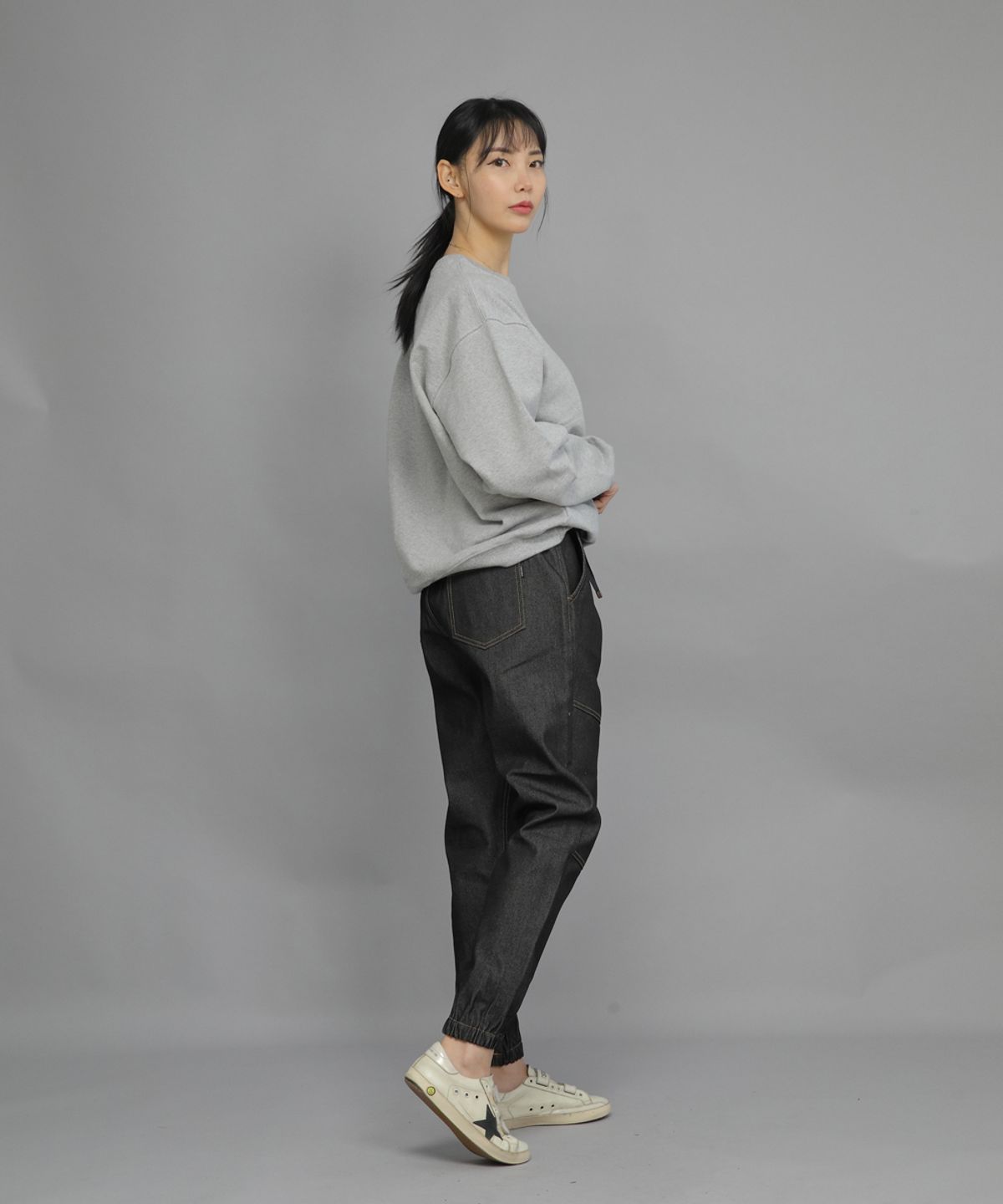 세인트크루(SAINTCREW) 세미슬림핏 절개 데님 조거팬츠 CS-301J 블랙 BRS