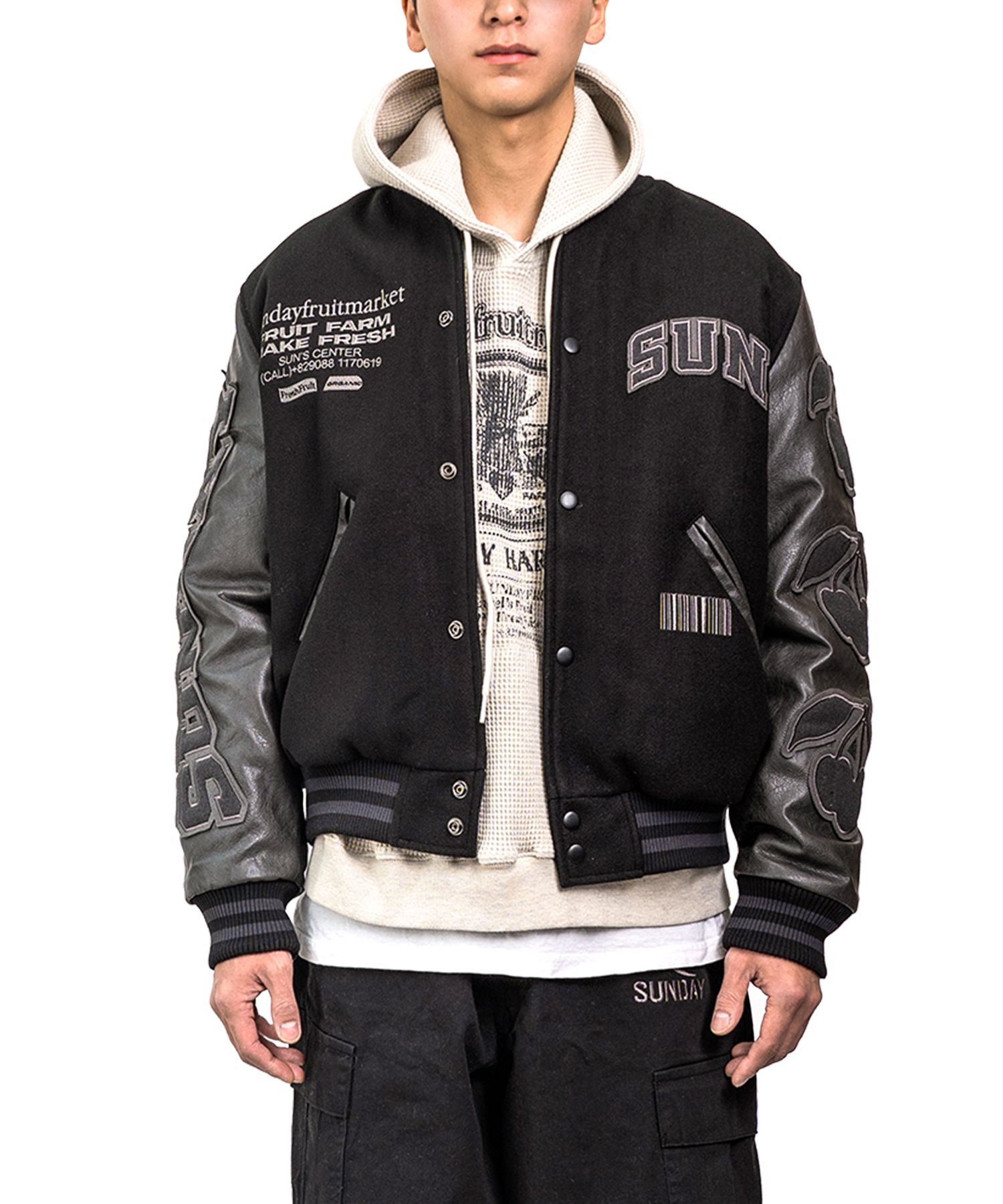MUSINSA公式 | SUNDAY FRUIT MARKET SUNDAY VARSITY JACKET BLACK
