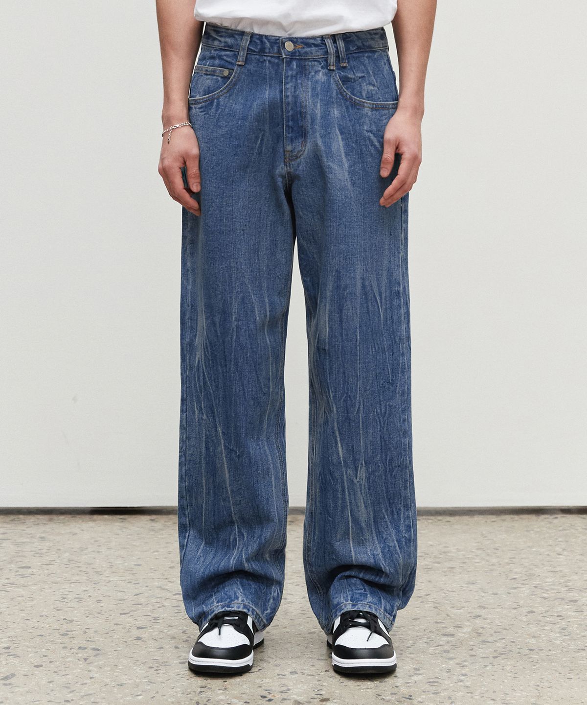 데케트(DECET) Mid Rise Wide Jeans DCPT027CrinkleBlue