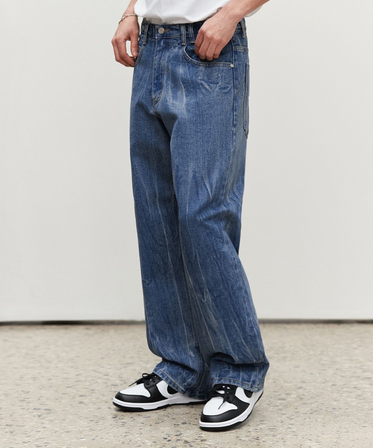 데케트(DECET) Mid Rise Wide Jeans DCPT027CrinkleBlue