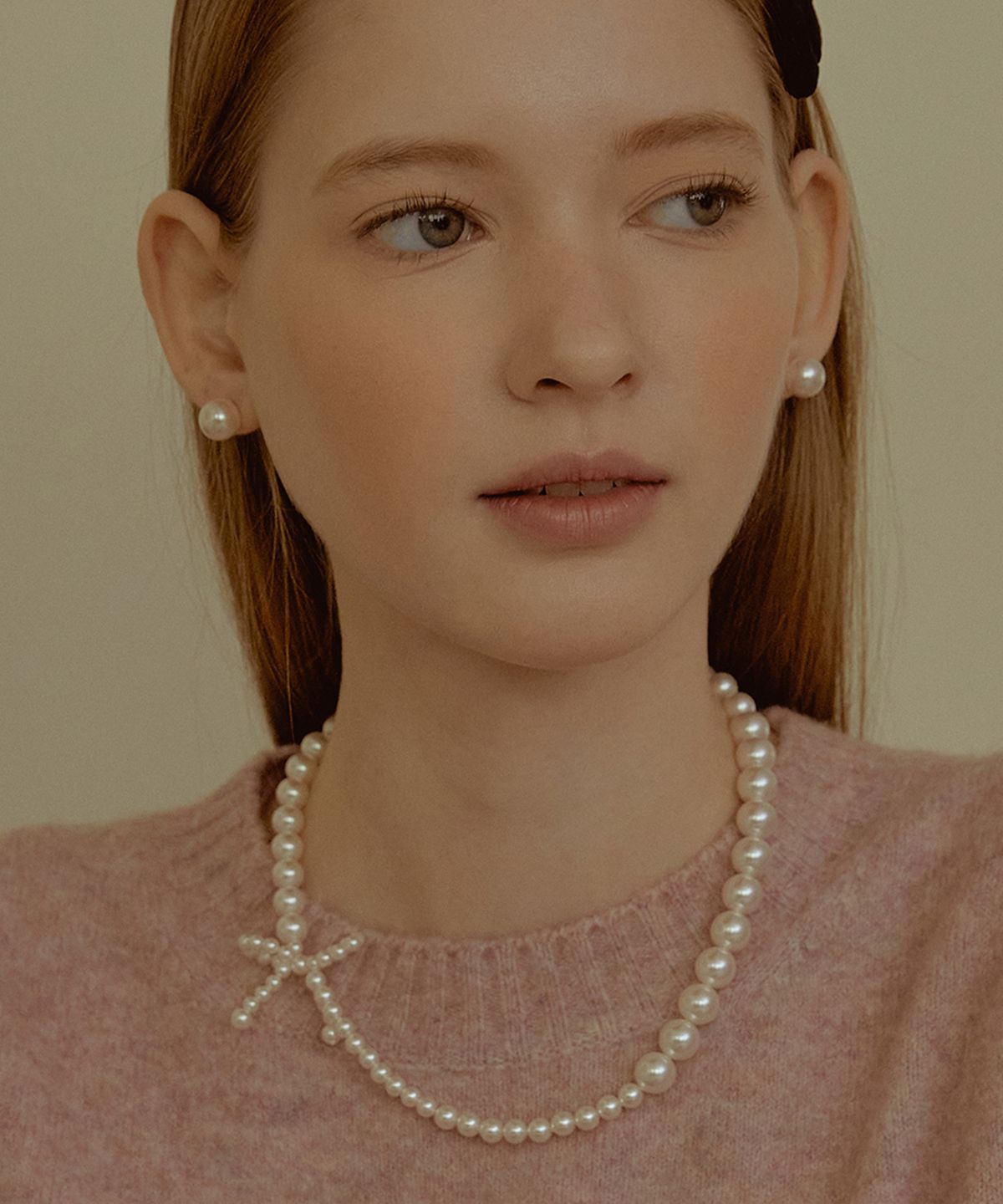 타티아나(TATIANA) Romantic Pearl Ribbon Necklace NZ2076