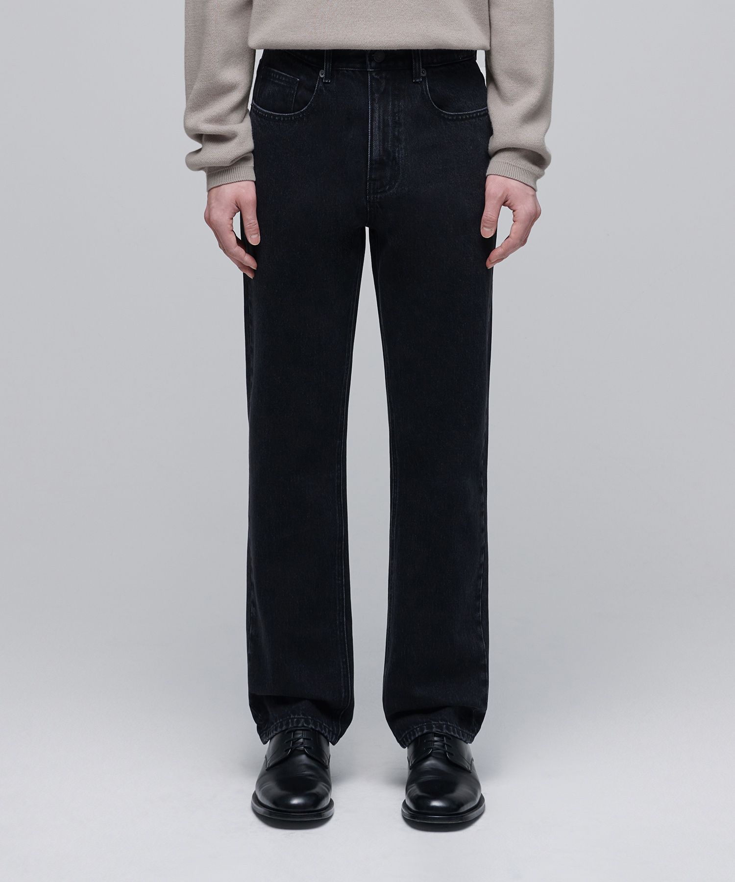 ★MUSINSA STANDARD★ Straight denim pants black MMCNP803-BK MUSINSA | TRILLION Side fringe washed wide denim pants (BLUE