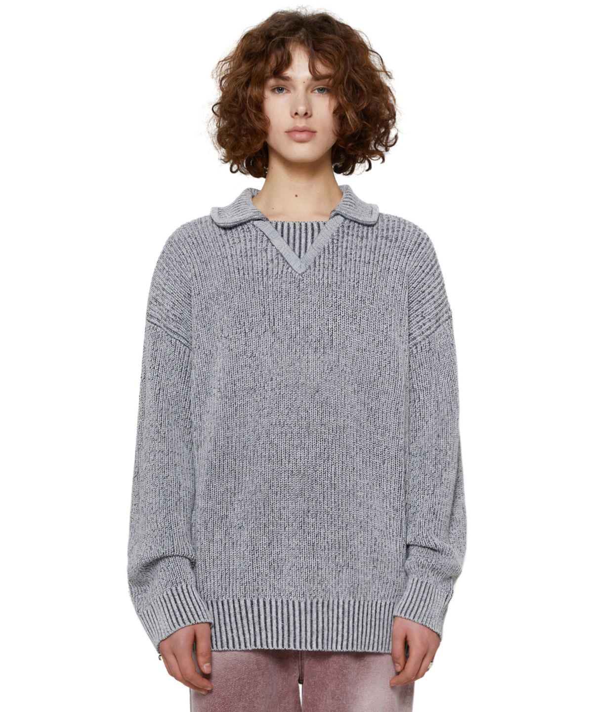 비바스튜디오(VIVASTUDIO) TWO TONE COLLAR KNIT [GRAY]