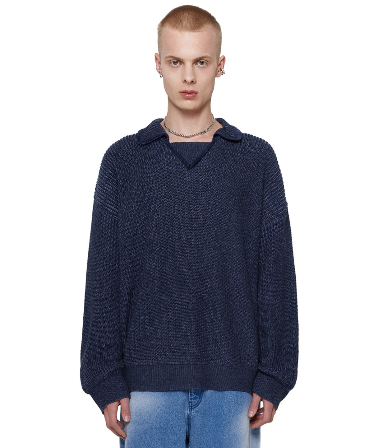 비바스튜디오(VIVASTUDIO) TWO TONE COLLAR KNIT [NAVY]