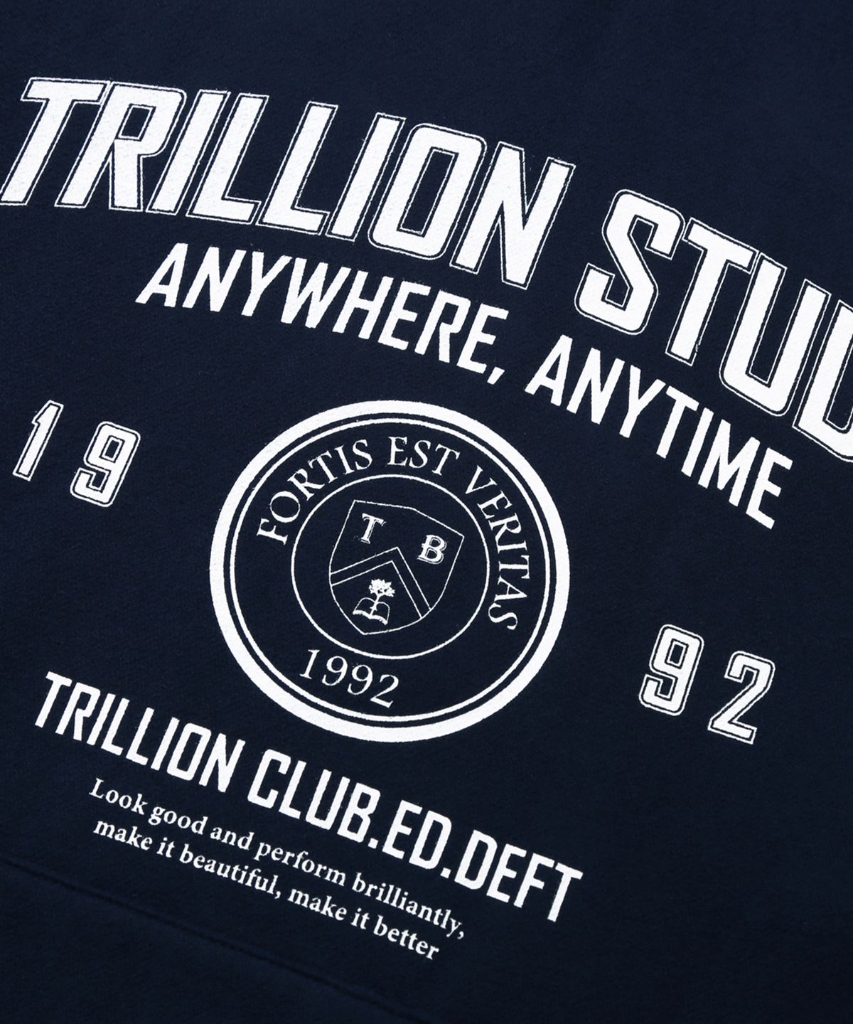 트릴리온(TRILLION) 스튜디오 아치 오버핏 후드 (NAVY)
