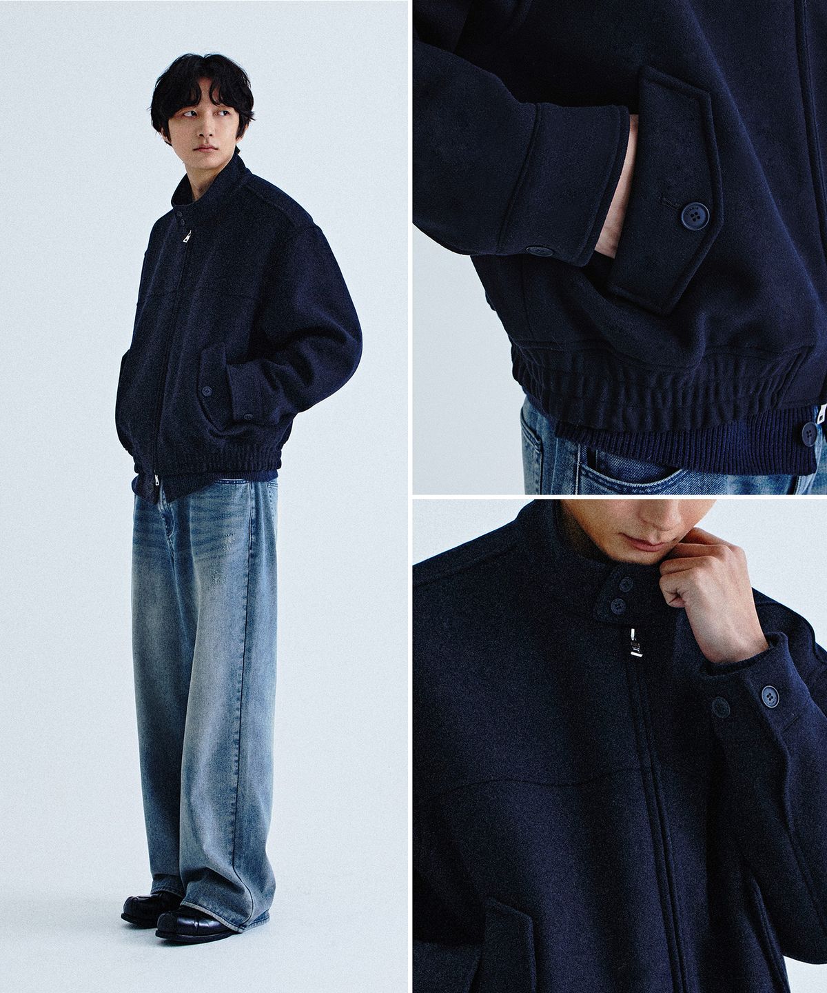 키뮤어(KIIMUIR) 울(WOOL) 헤링턴 자켓_네이비