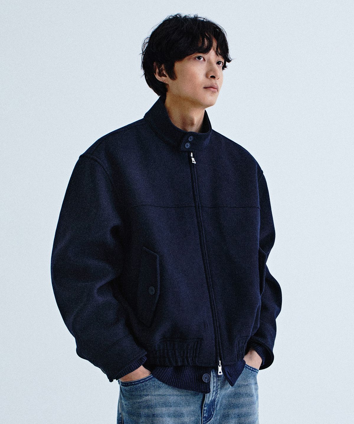 키뮤어(KIIMUIR) 울(WOOL) 헤링턴 자켓_네이비