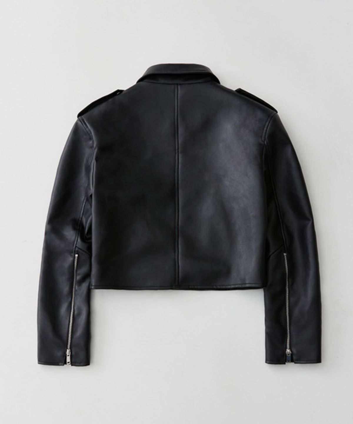 레이디 볼륨(LADY VOLUME) 9103 VEGAN LEATHER CROP BIKER JACKET_BLACK