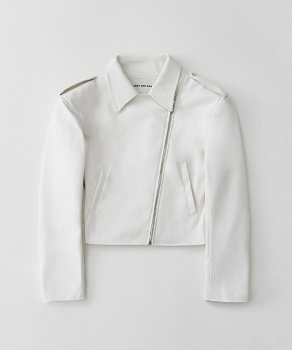 레이디 볼륨(LADY VOLUME) 9103 VEGAN LEATHER CROP BIKER JACKET_CREAM