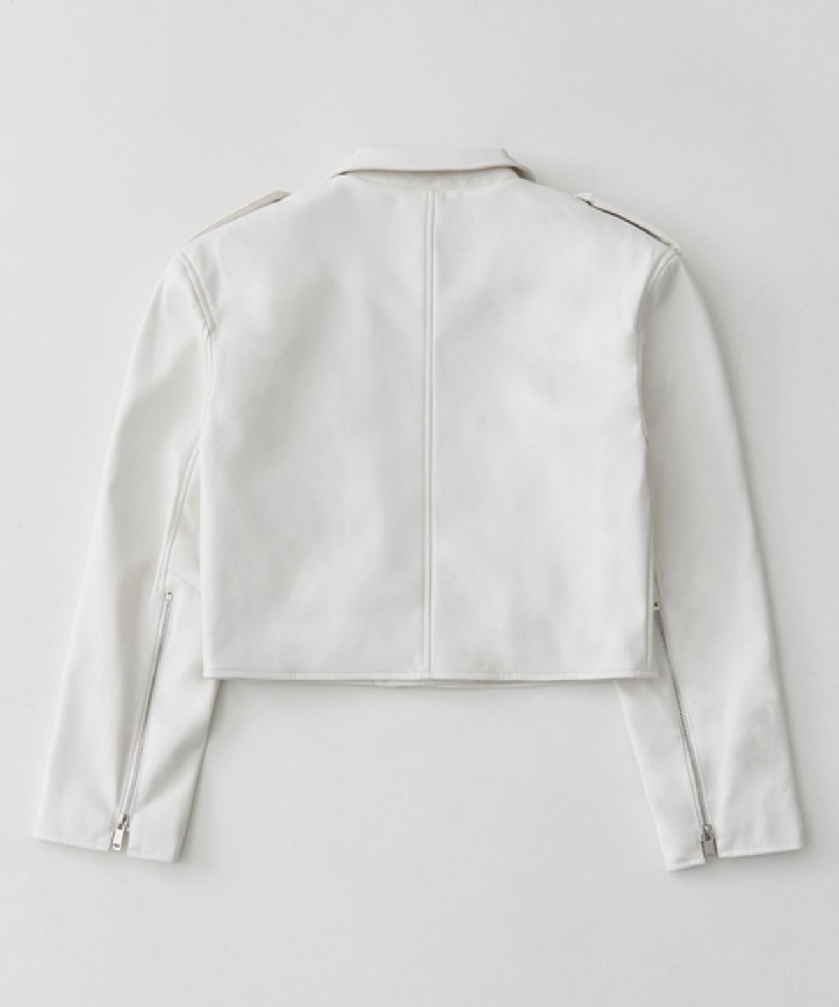 레이디 볼륨(LADY VOLUME) 9103 VEGAN LEATHER CROP BIKER JACKET_CREAM