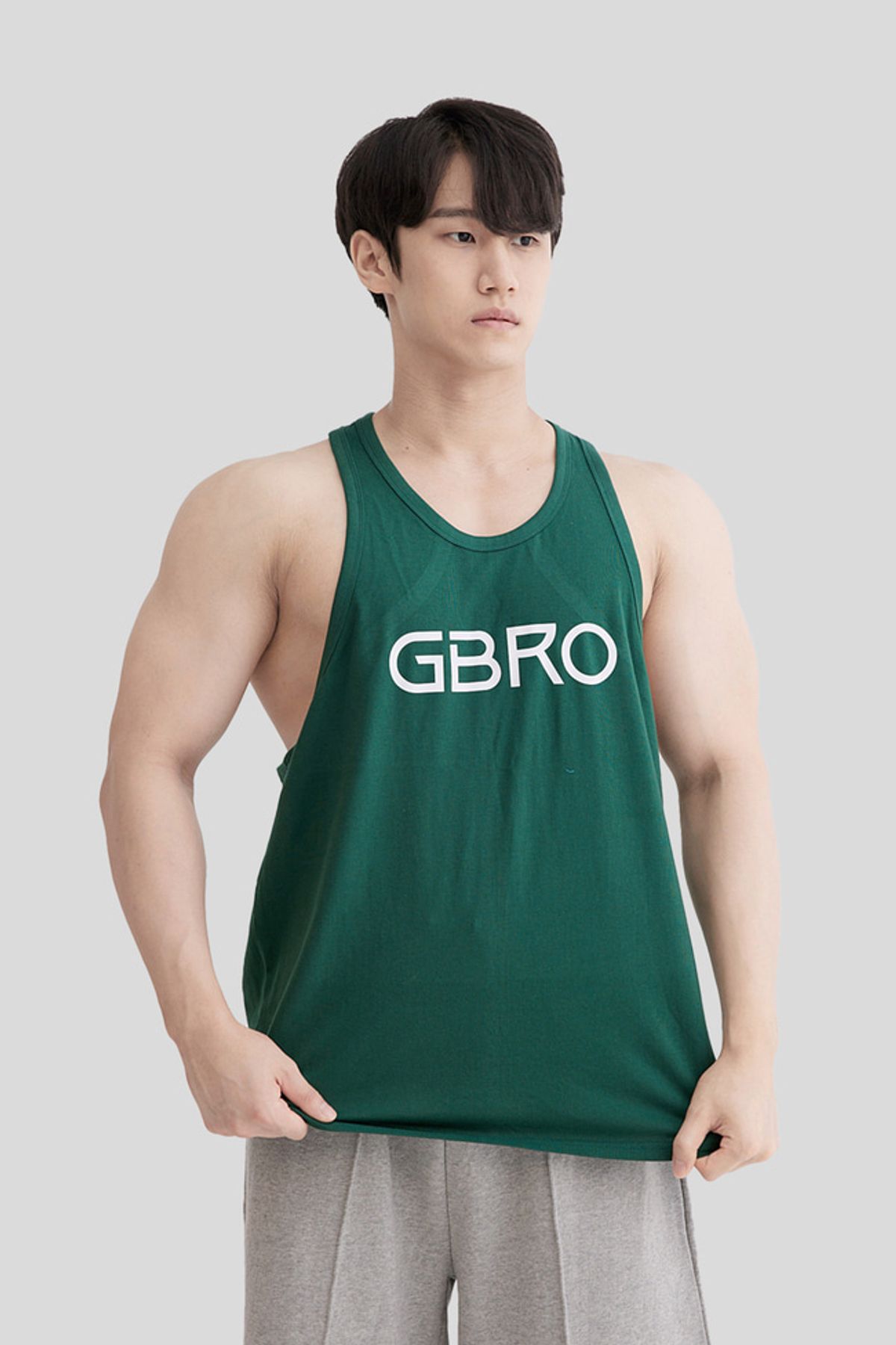 짐브로(GBRO) 메인로고 코튼 헬스 슬리브리스 나시