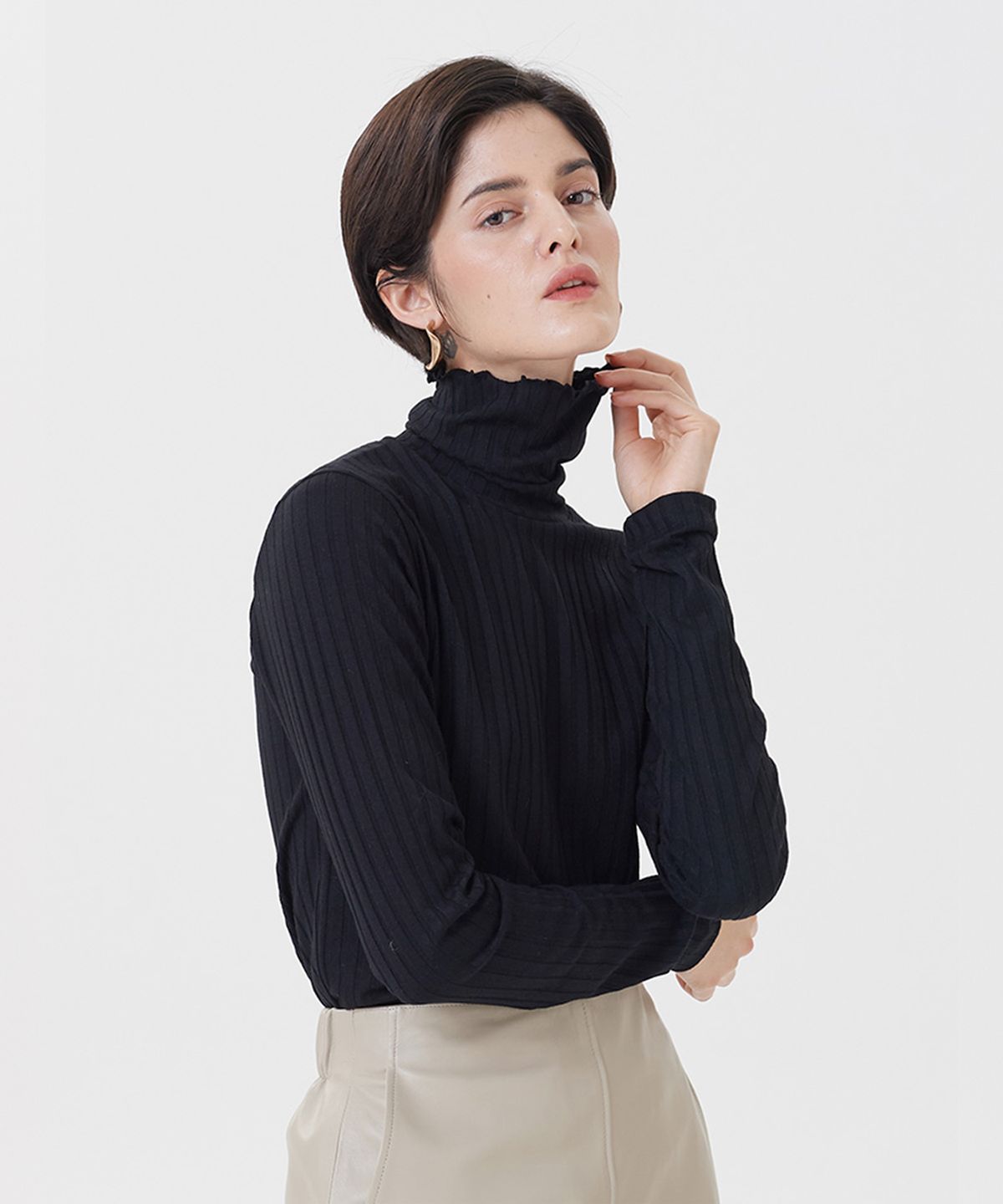 핀블랙(PINBLACK) 어텀 골지 폴라 티셔츠(3 COLOR)
