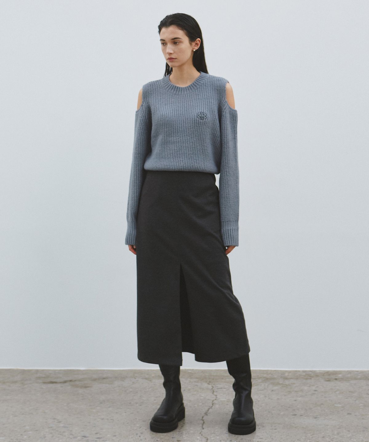 닉앤니콜(NICK&NICOLE) SLIT H LONG SKIRT_CHARCOAL