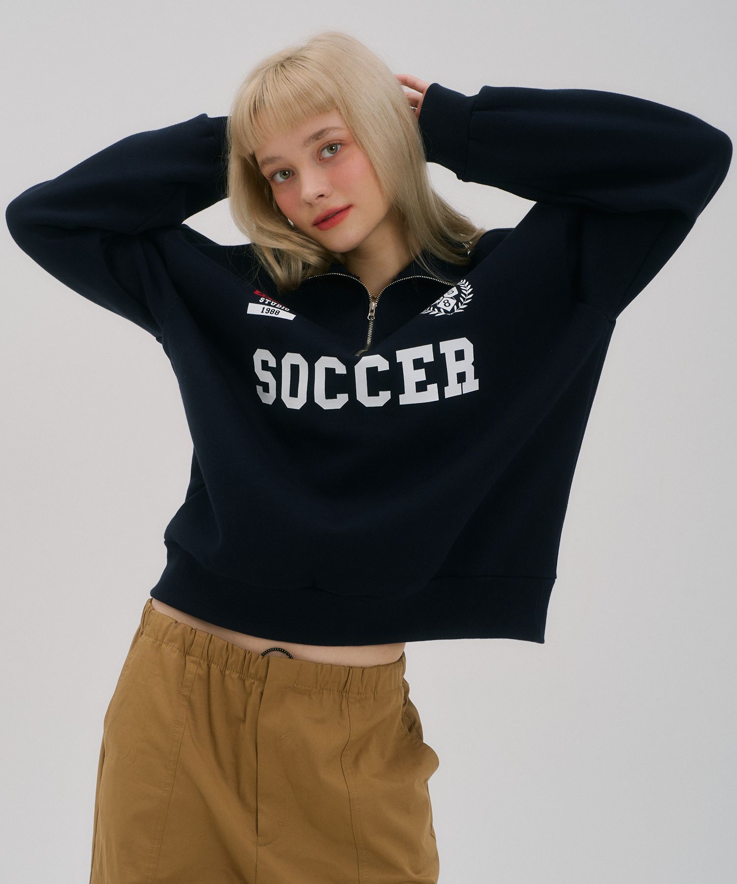 MUSINSA | AWESOME STUDIO Soccer Logo Half Zip Up Sweatshirt