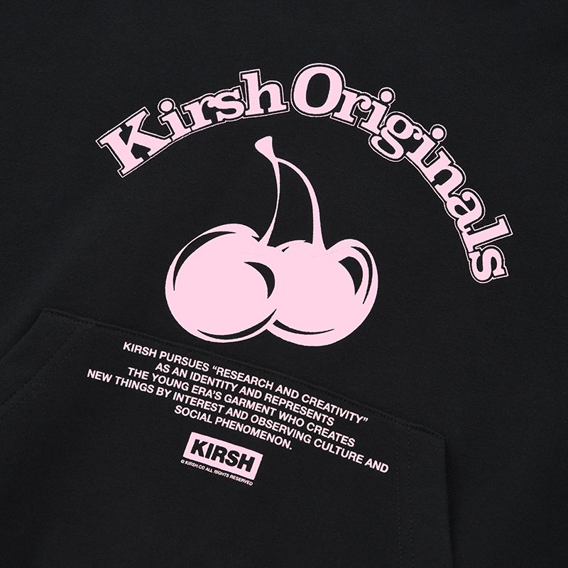 MUSINSA | KIRSH Cherry Arch Logo Crop Hoodie [Black]