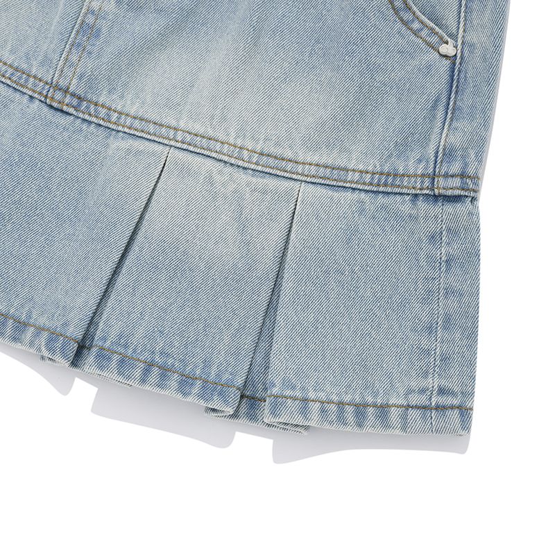 MUSINSA | KIRSH Cherry Pleated Denim Skirt [Light Blue]