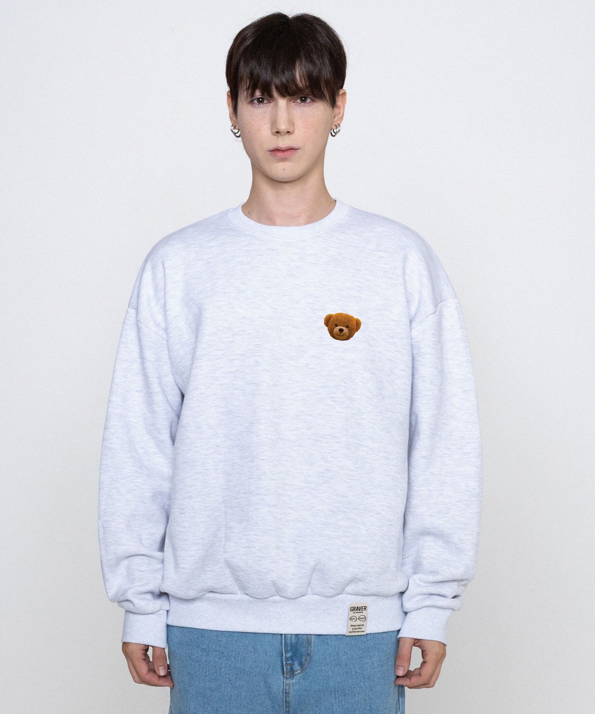 그레이버(GRAVER) [UNISEX]스몰 OF 베어 맨투맨_멜란지화이트