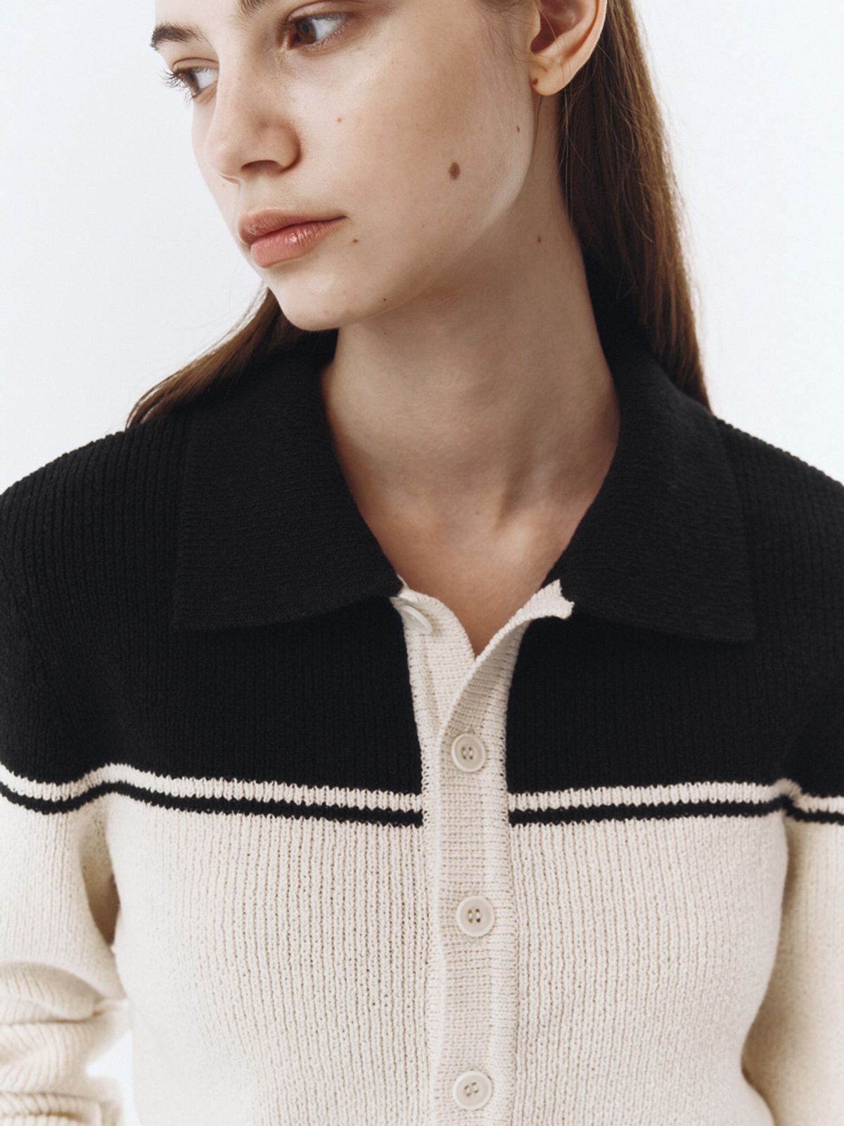 던스트(DUNST) UNISEX OPEN COLLAR KNIT CARDIGAN CREAM BLACK_UDSW3A105CR